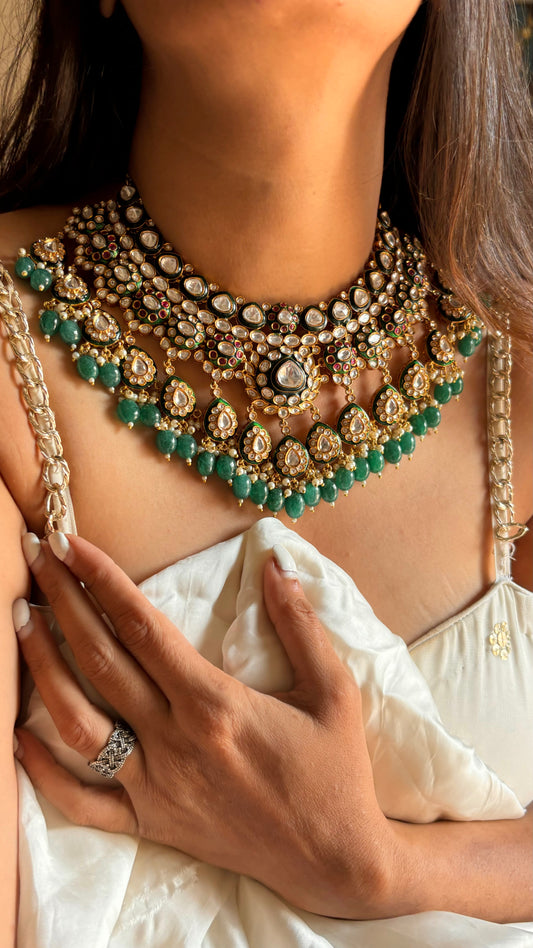 Uncut polki meenakari collar necklace with earrings