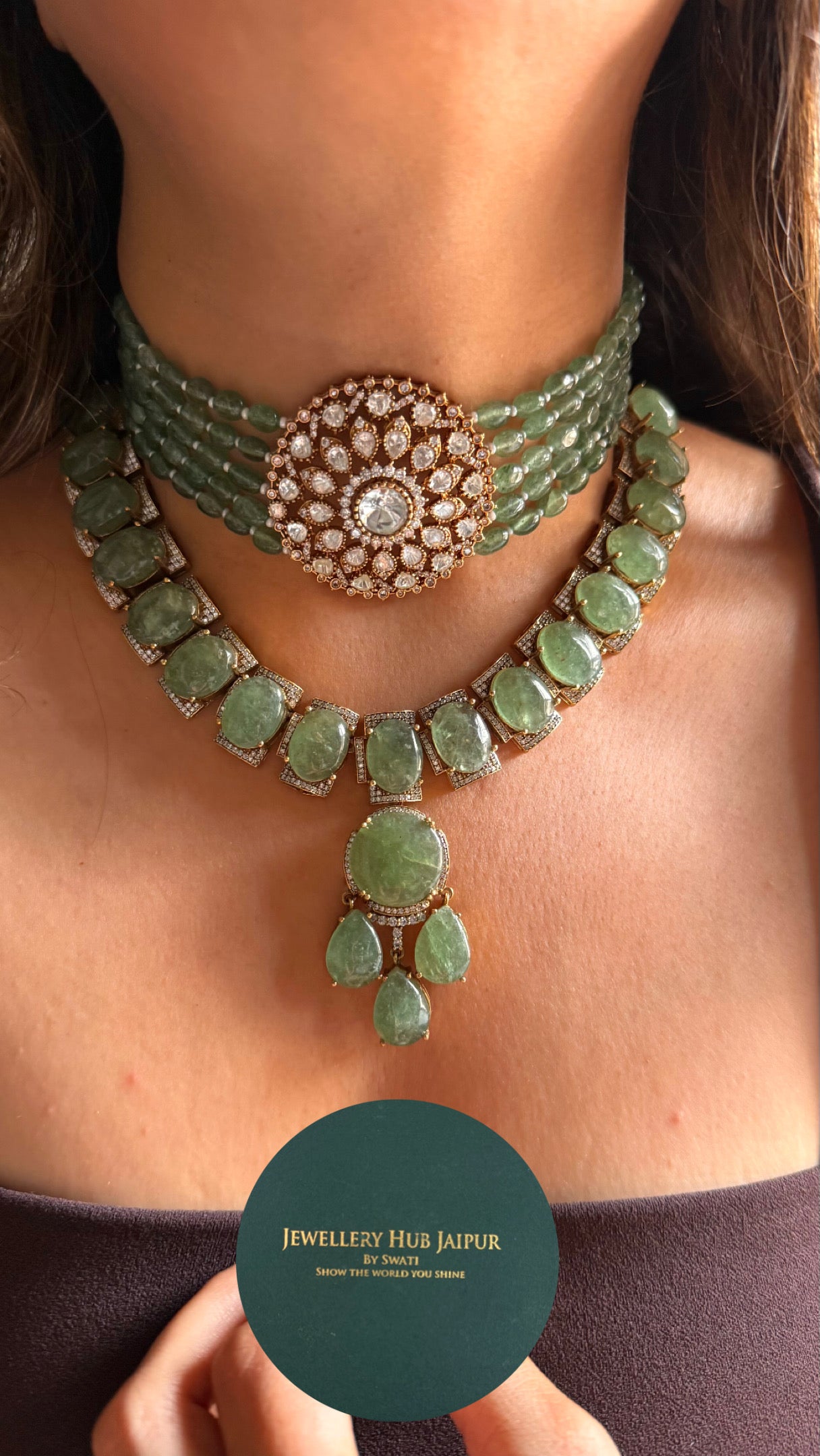 Mint doublet stone with pearl detailing combo Necklace