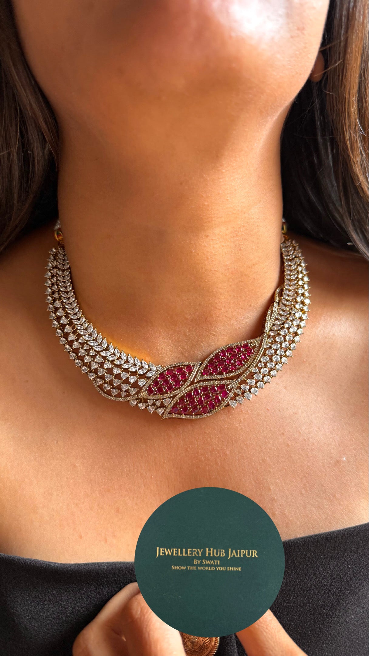 Rani pink with cz diamond collar Necklace