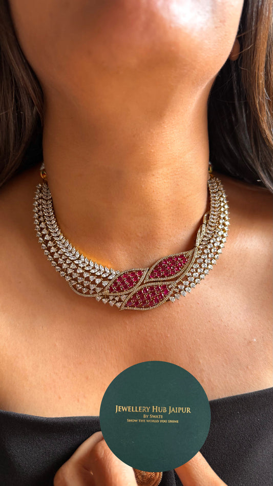 Rani pink with cz diamond collar Necklace