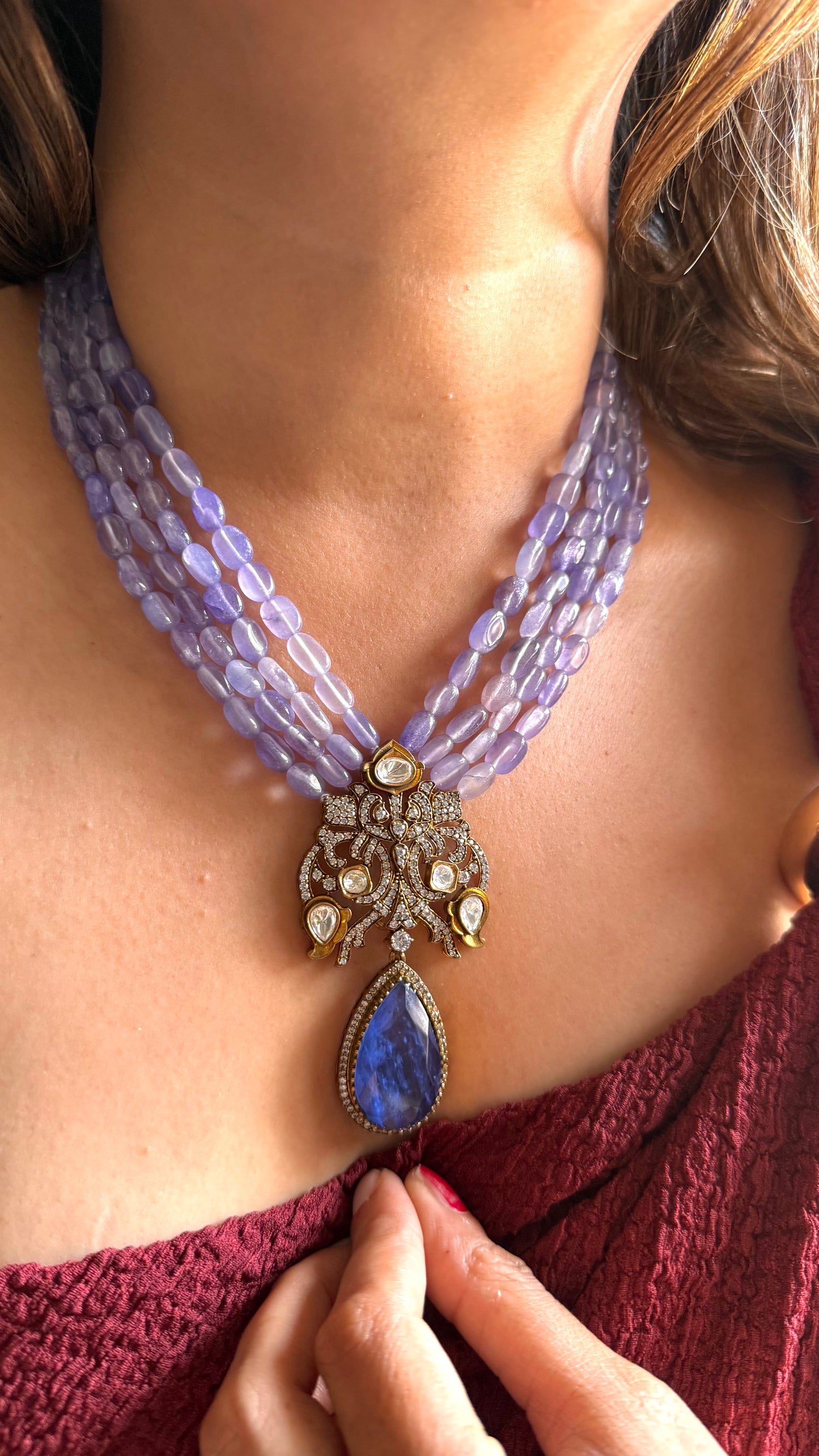 Tanzanite necklace with  Victorian Brooch
