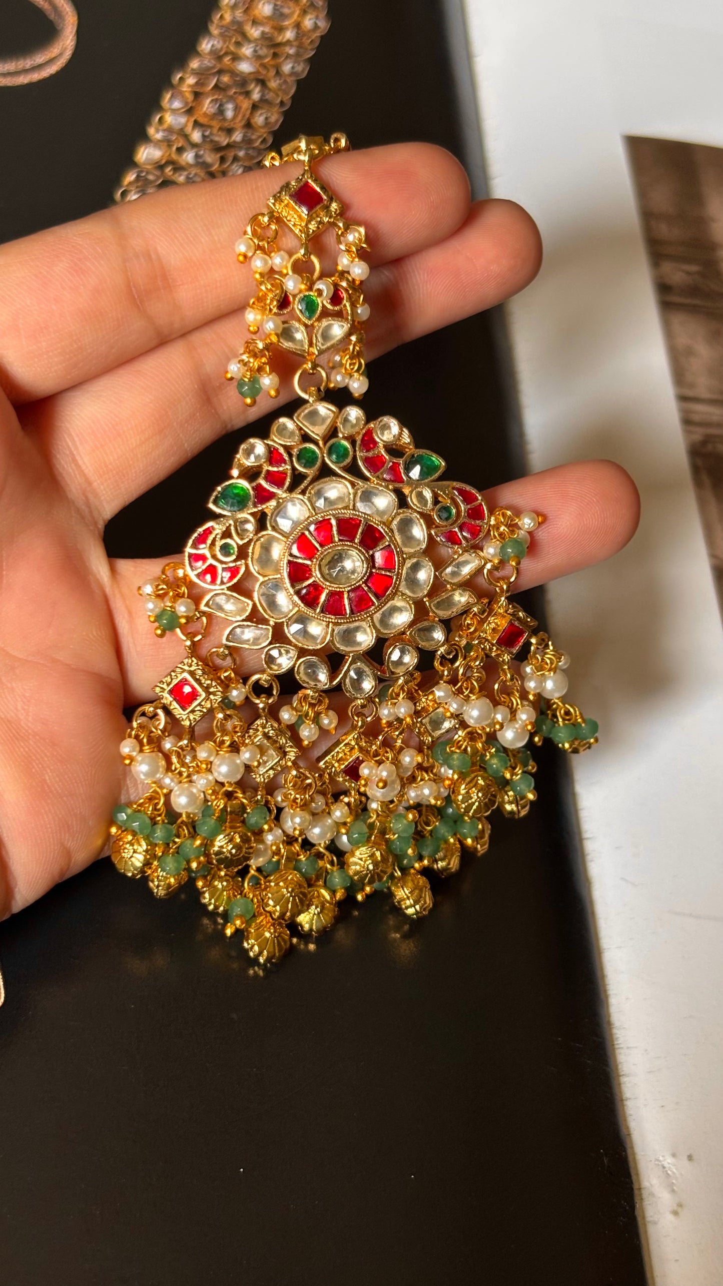 Ruby & emerald paachi gungroo drops Maangtika