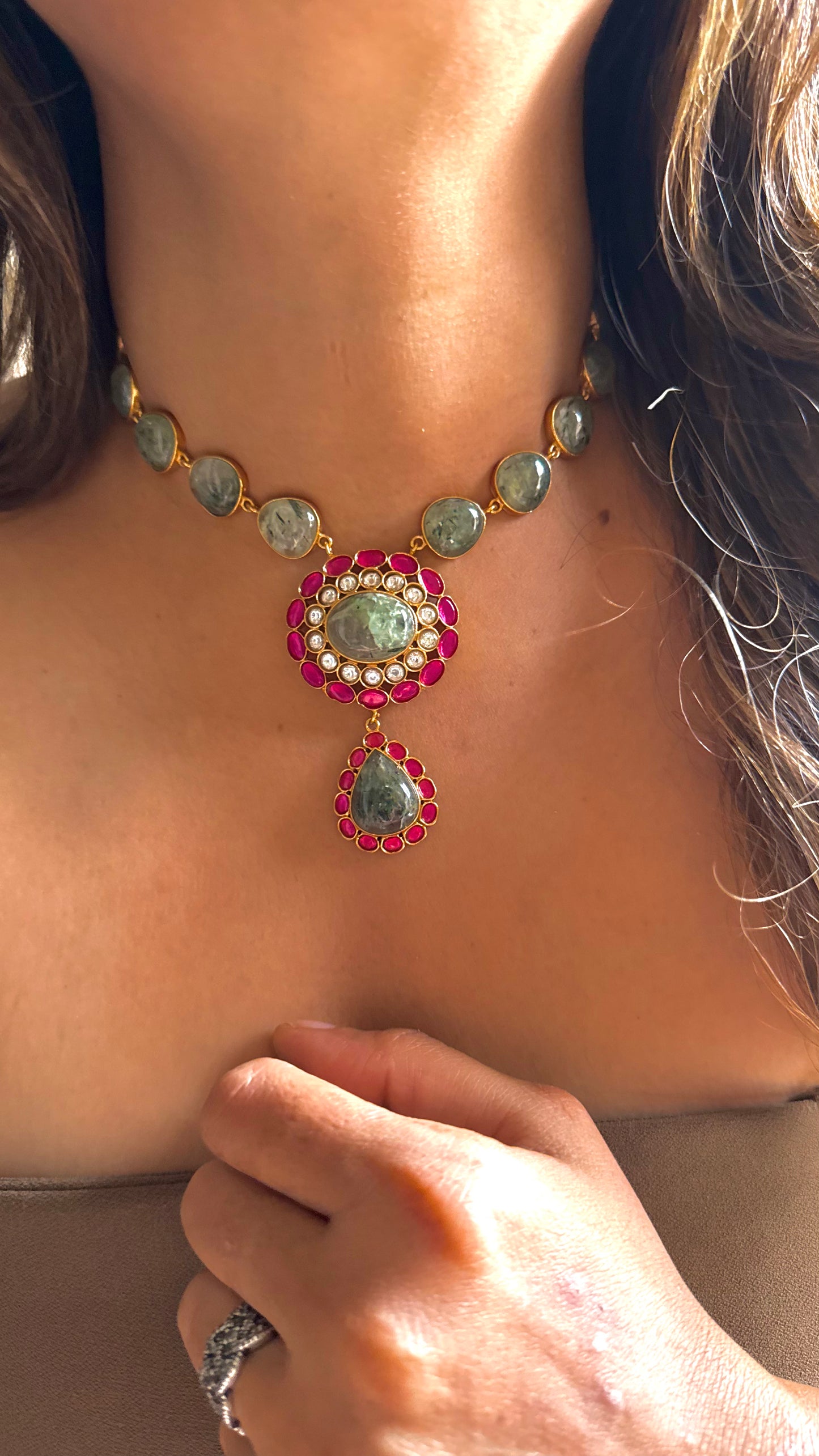 Mint & Rani Pink Amrapali Necklace