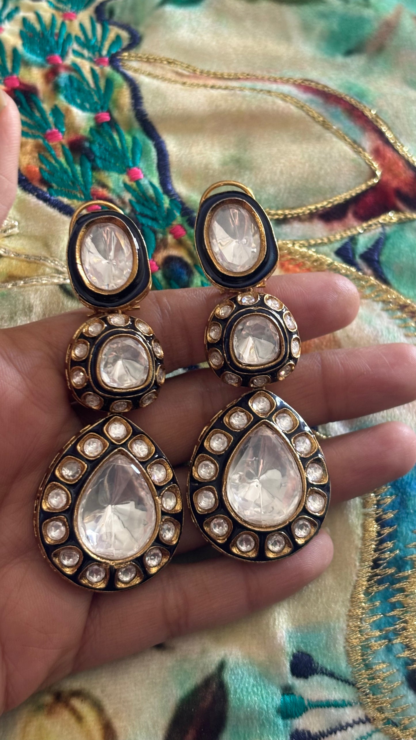 Sapphire meenakari uncut polki danglers