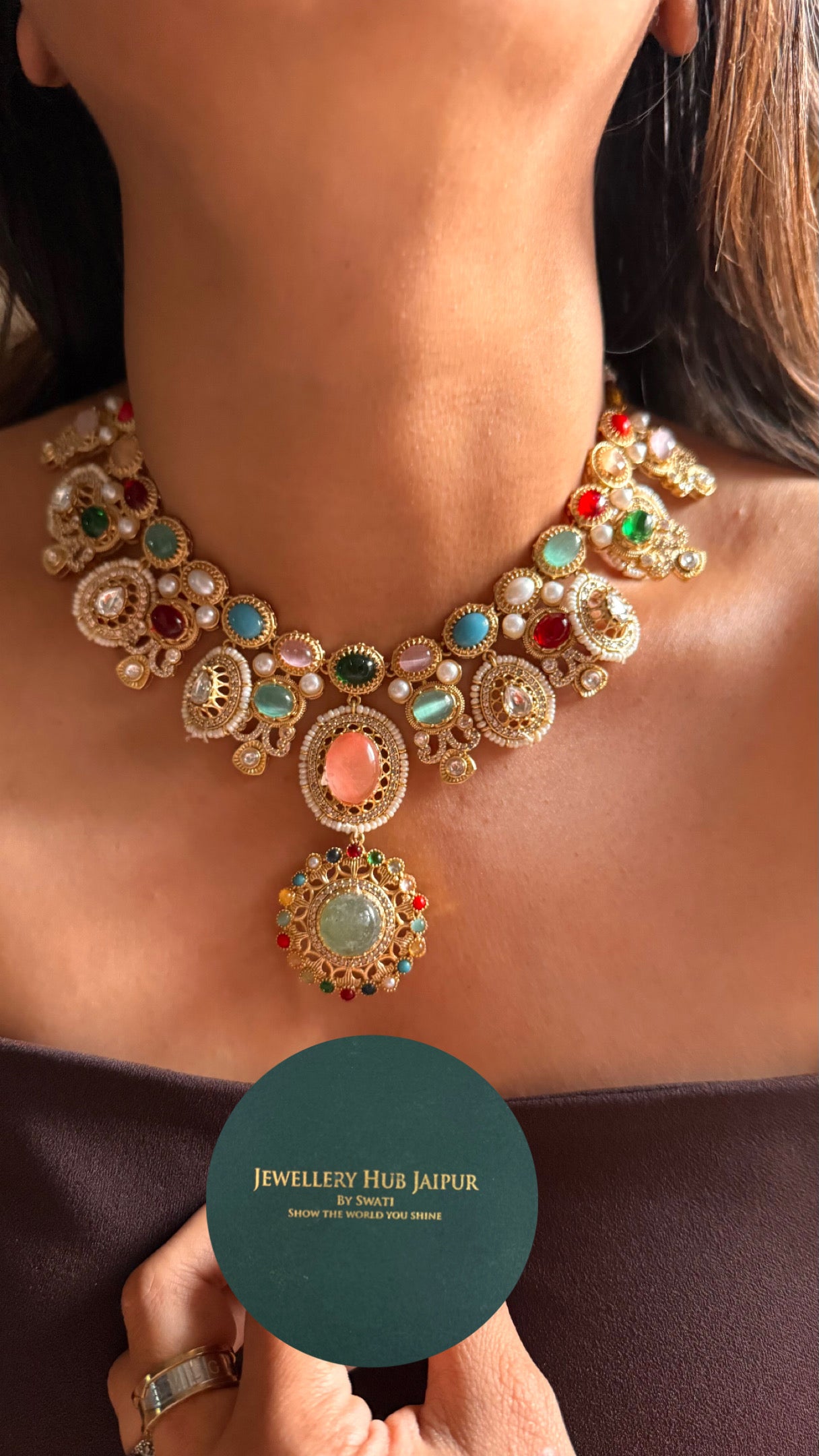 Sabyasachi inspired navratna(mint) Necklace