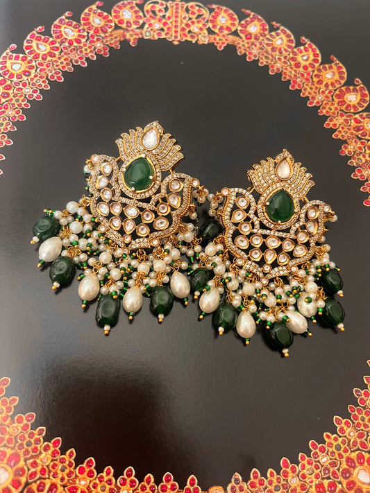 Leela Emerald crown pearl drop danglers