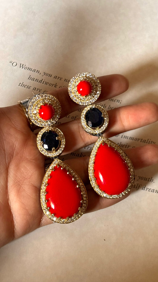 Tangerine & sapphire doublets danglers Earrings