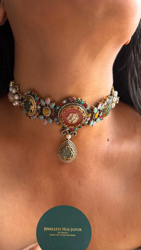 Real stones navratna choker