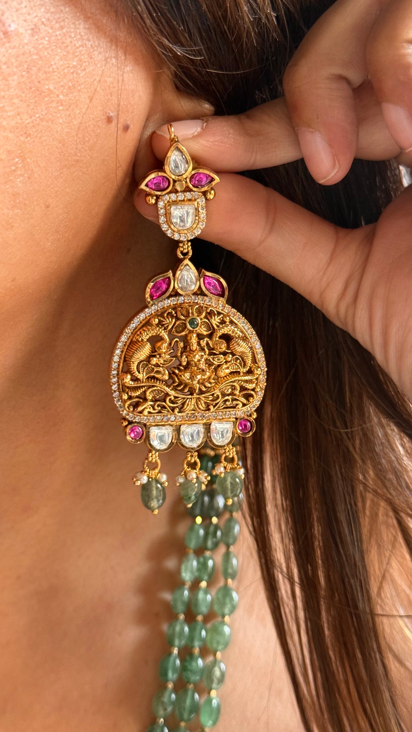 Godess laxmi Real strawberry string kemp work temple necklace