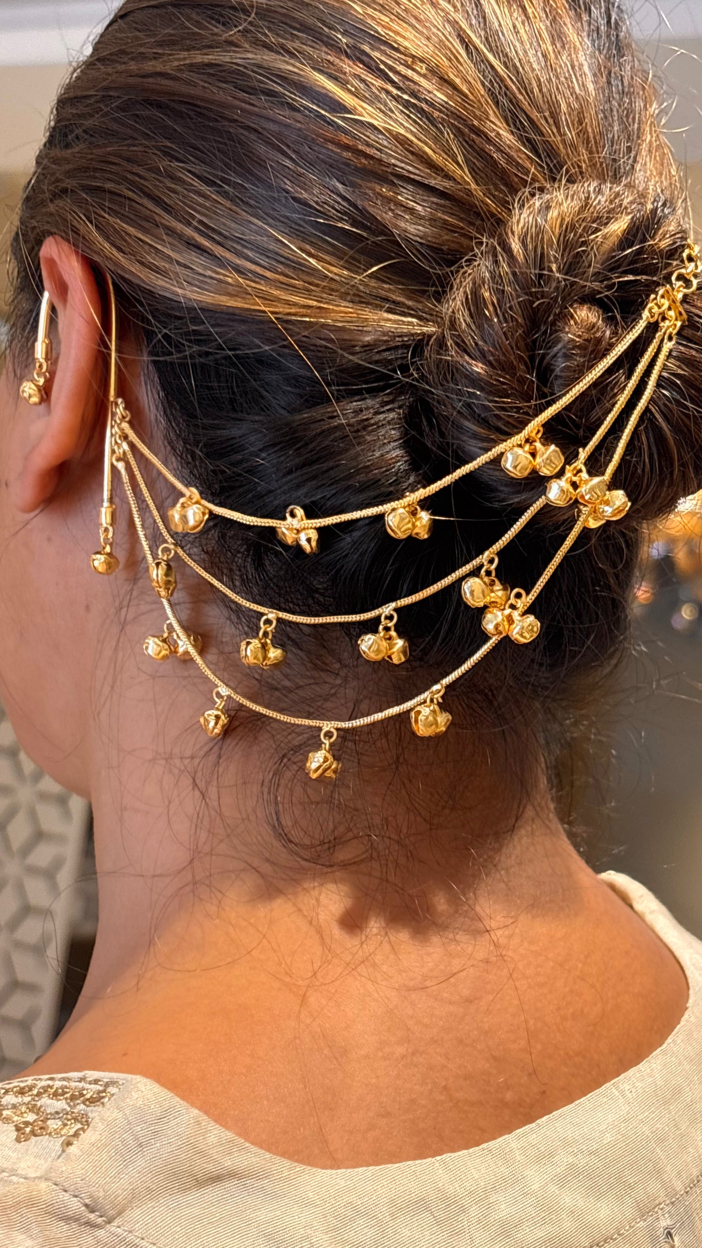 Three layerd ghungroo earchain