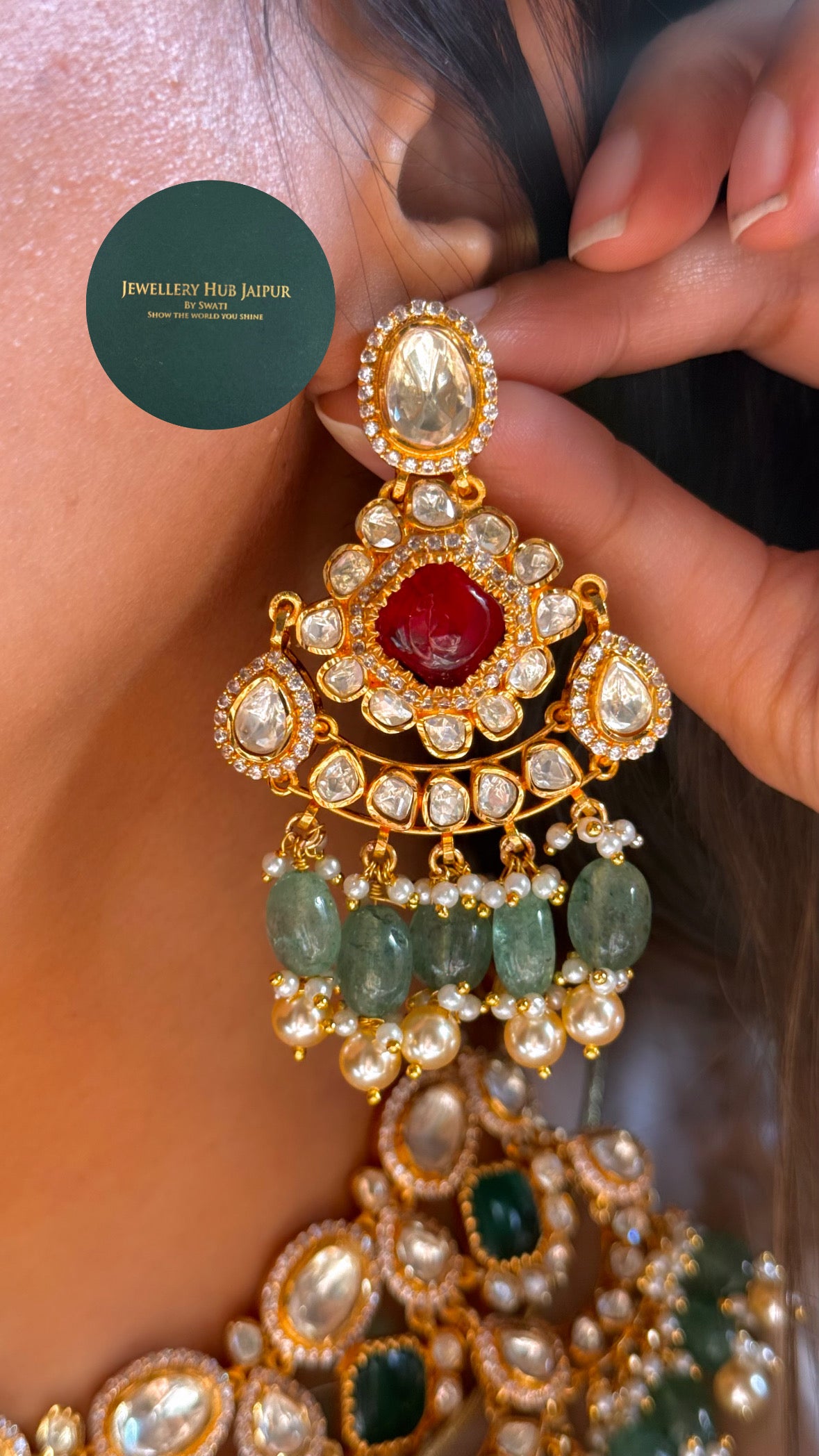 Emerald Ruby real moissanite statement necklace