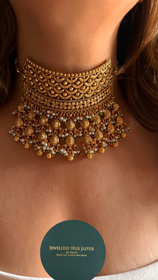 Gold designer heritage nakashi Rajasthani aad Necklace