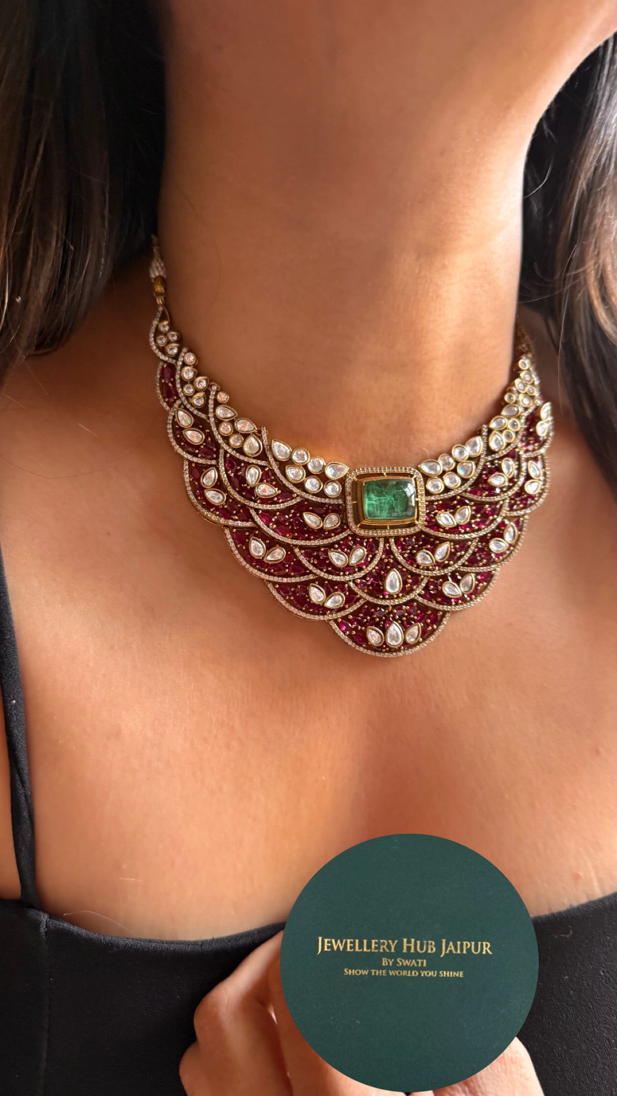 Mint doublet with rani pink feathered designer Necklace