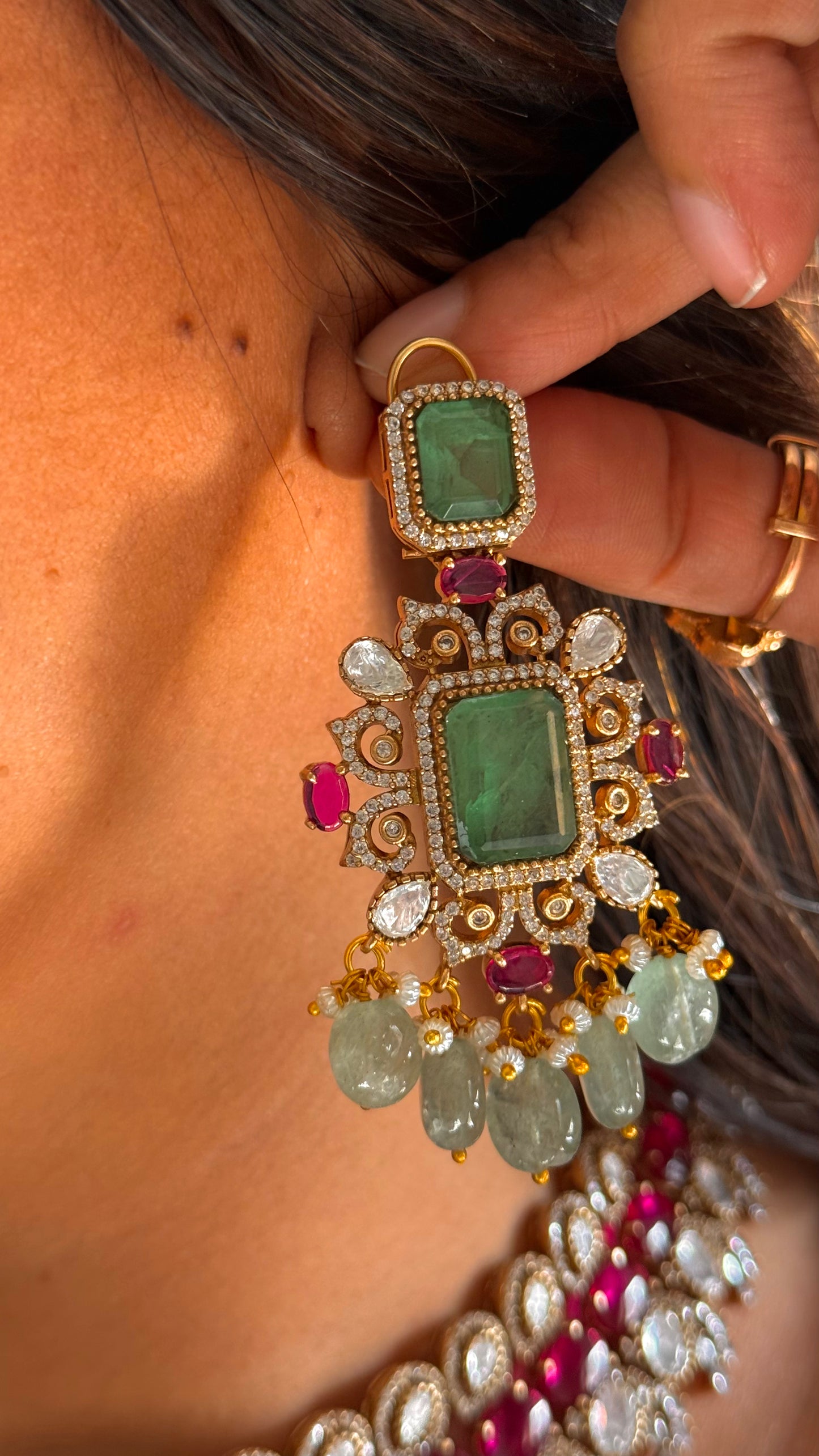 Rani pink & mint bridal Asia inspired collar necklace