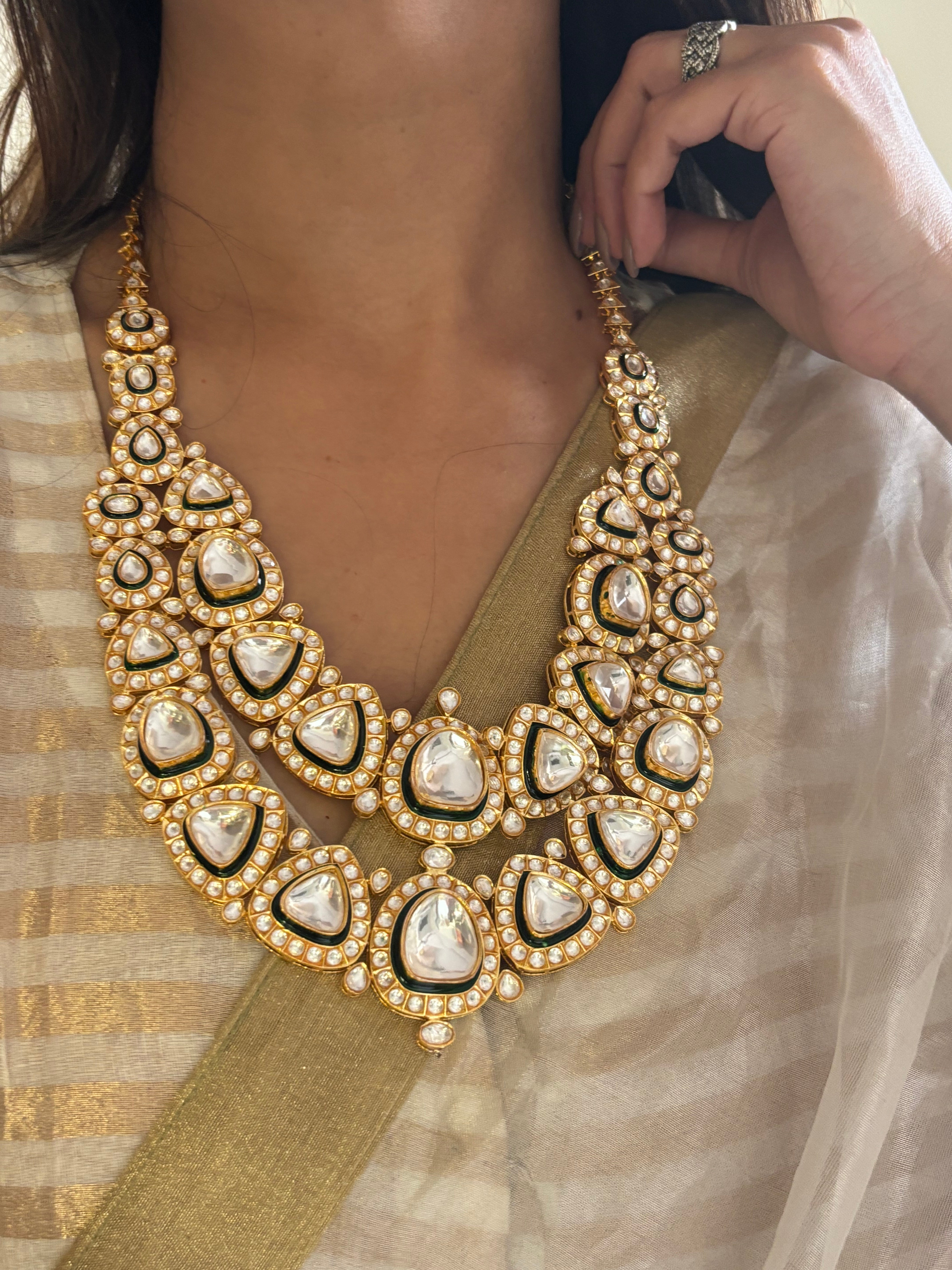 Maharani Necklace with uncut polki and meenakari