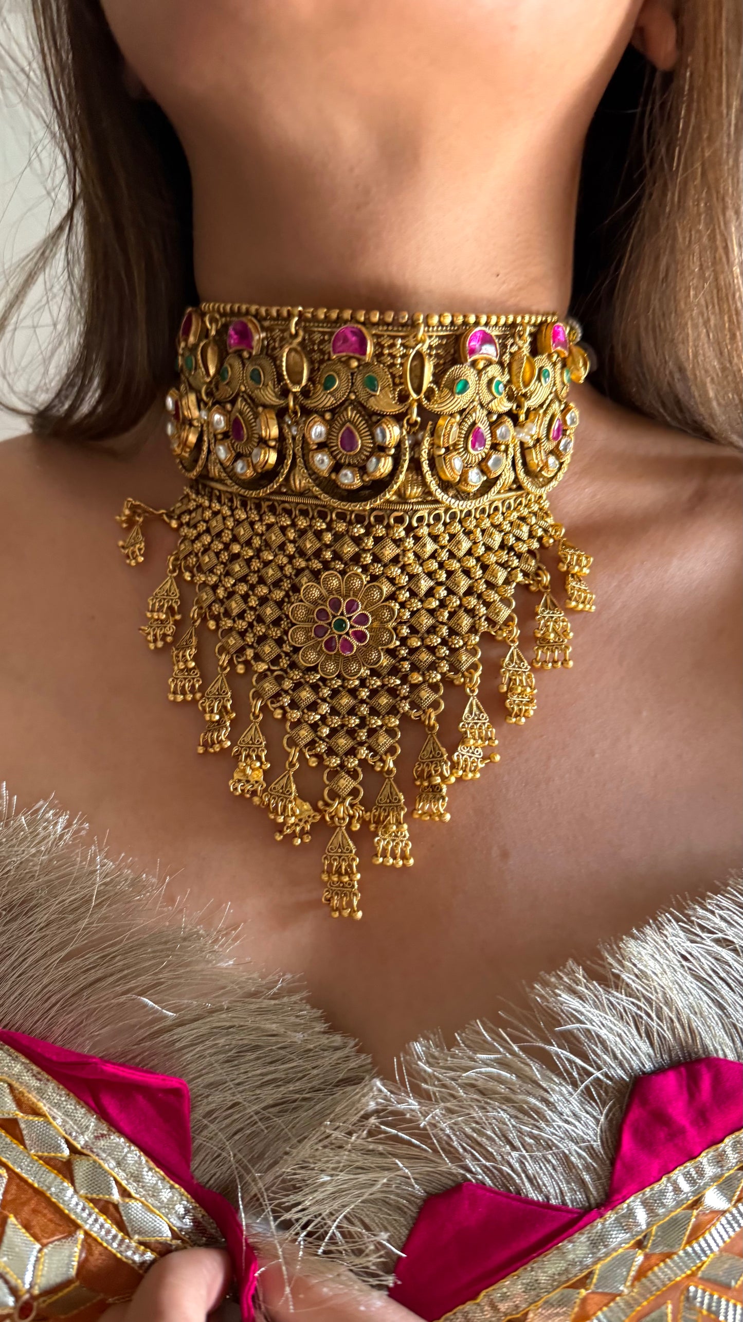Rashmita Rani pink Moissanite jhaalar rajwadi aad