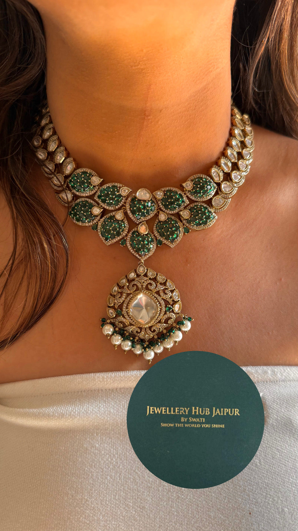 Emerald takkar designer victorian necklace