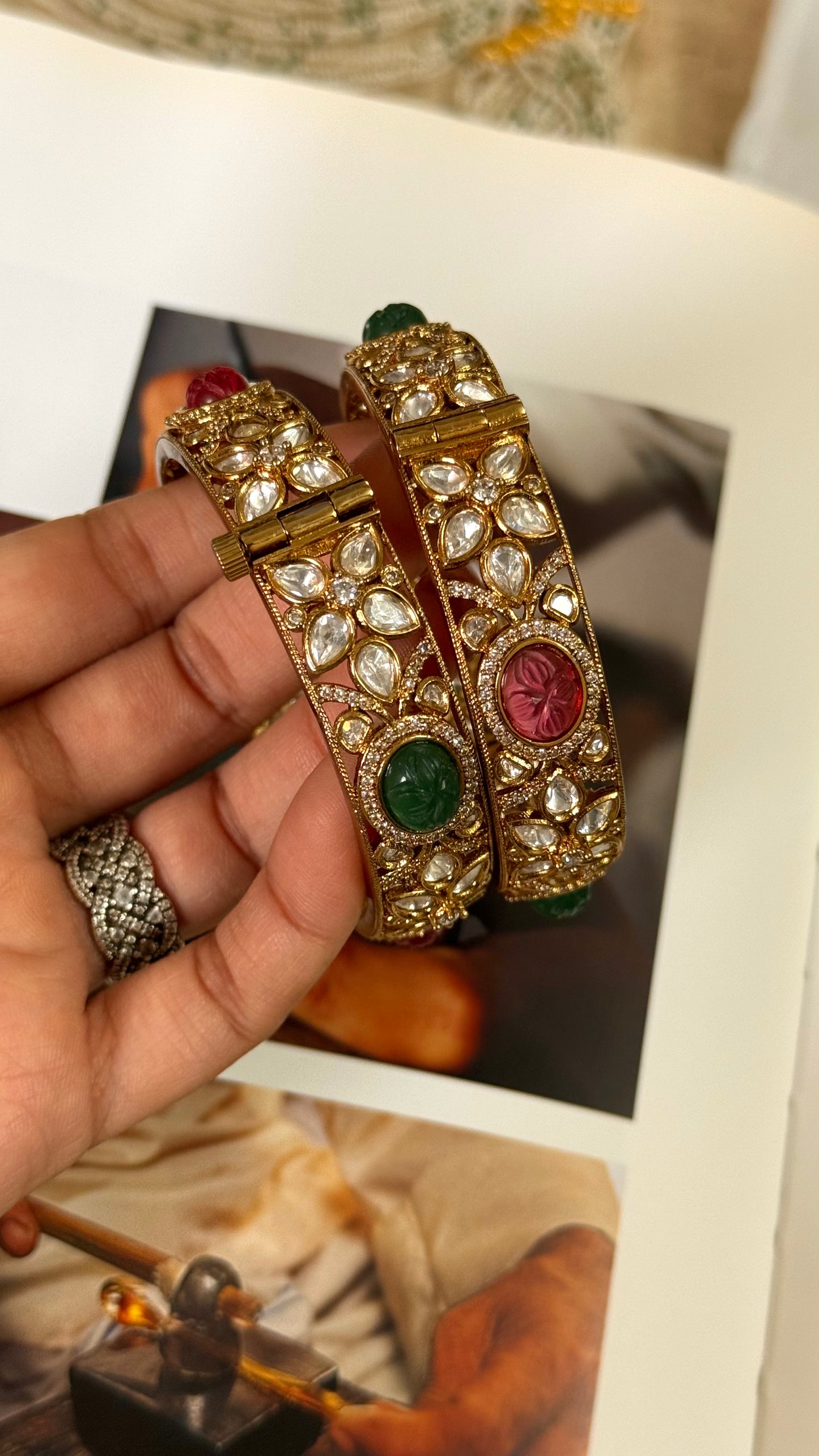 Ruby & emerald doublet moissanite openable bangle