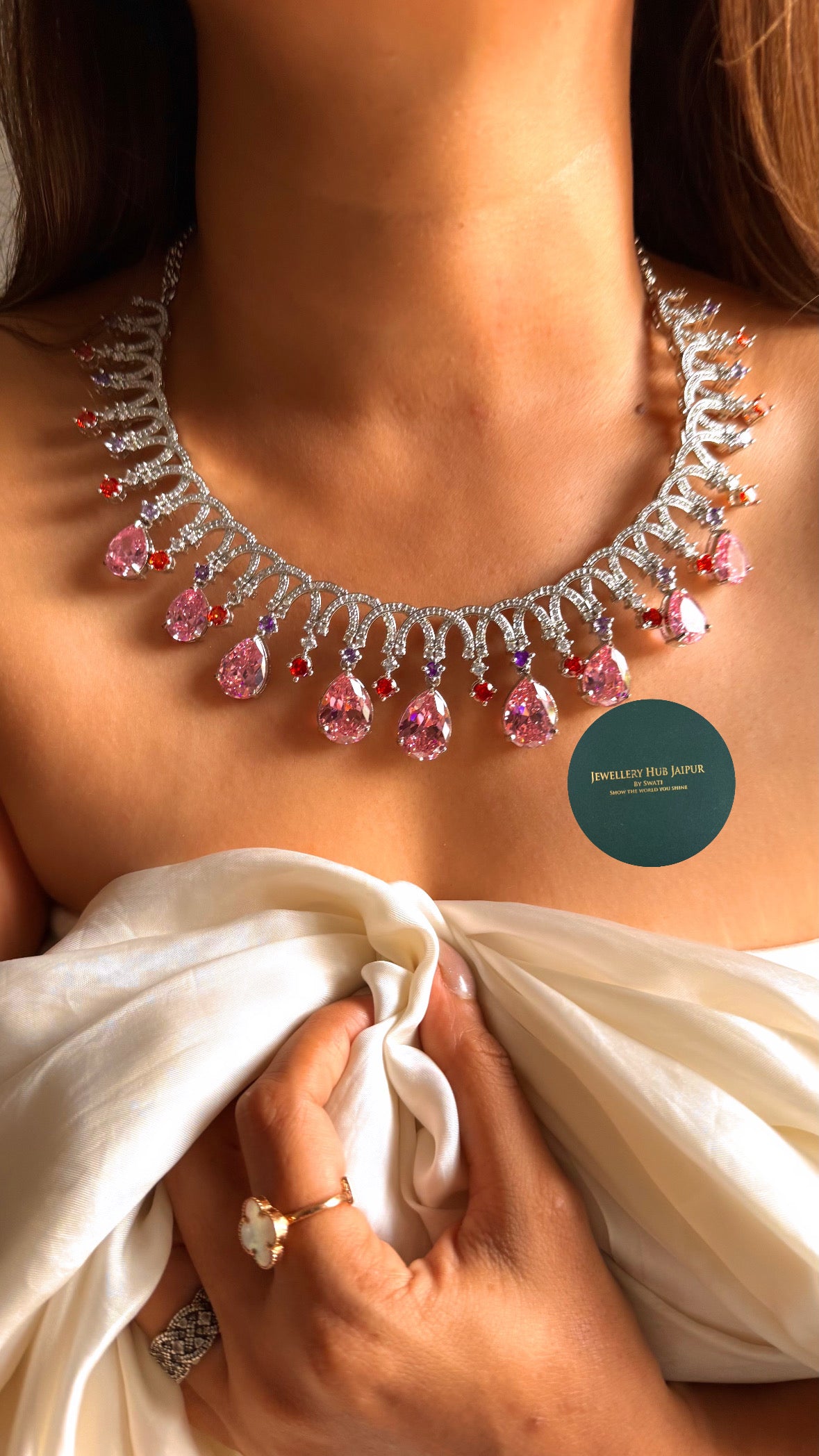 Bvlgari inspired rose quartz diamond set