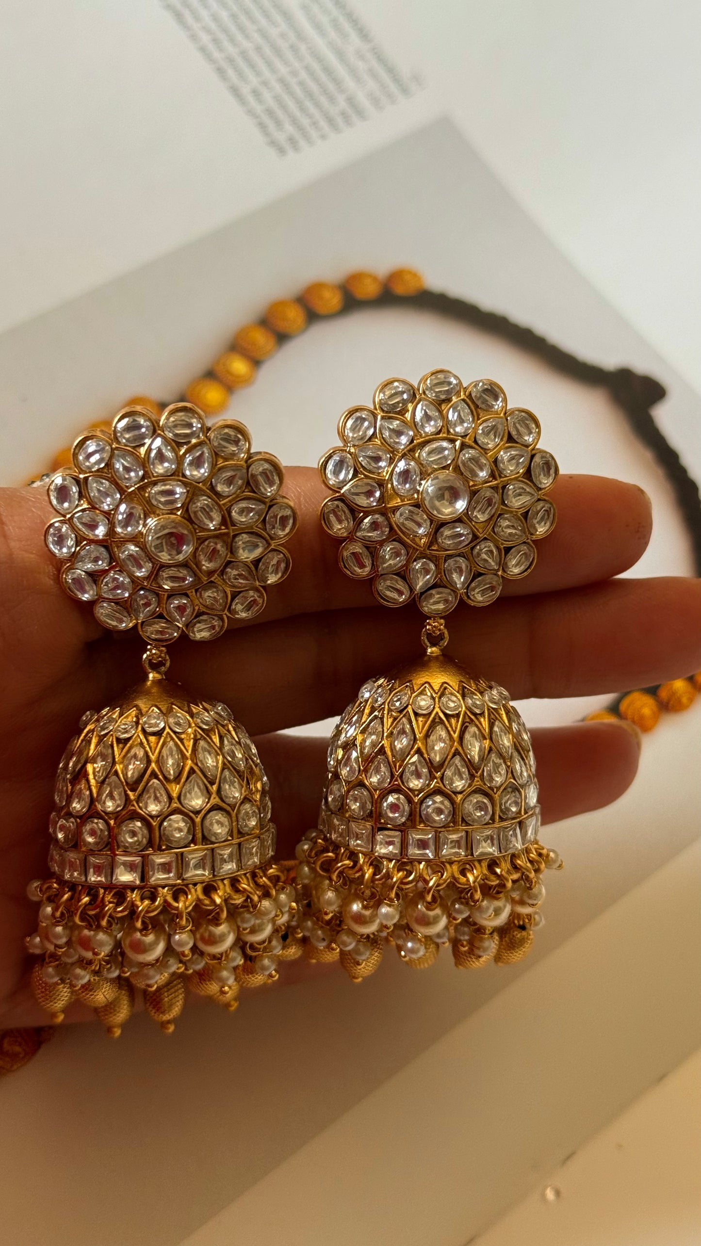 Paachi Kundan with gold drops jhumki