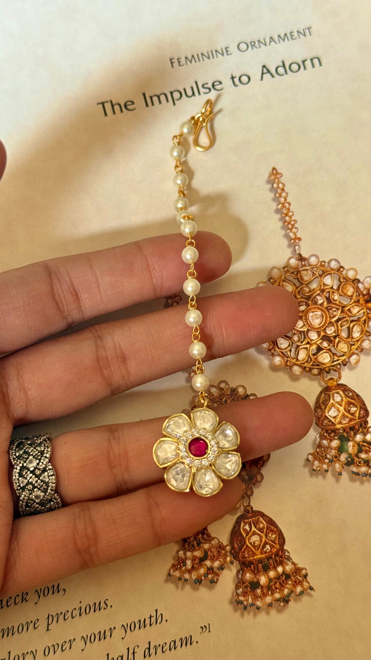 Real moissanite rani pink floral maangtika
