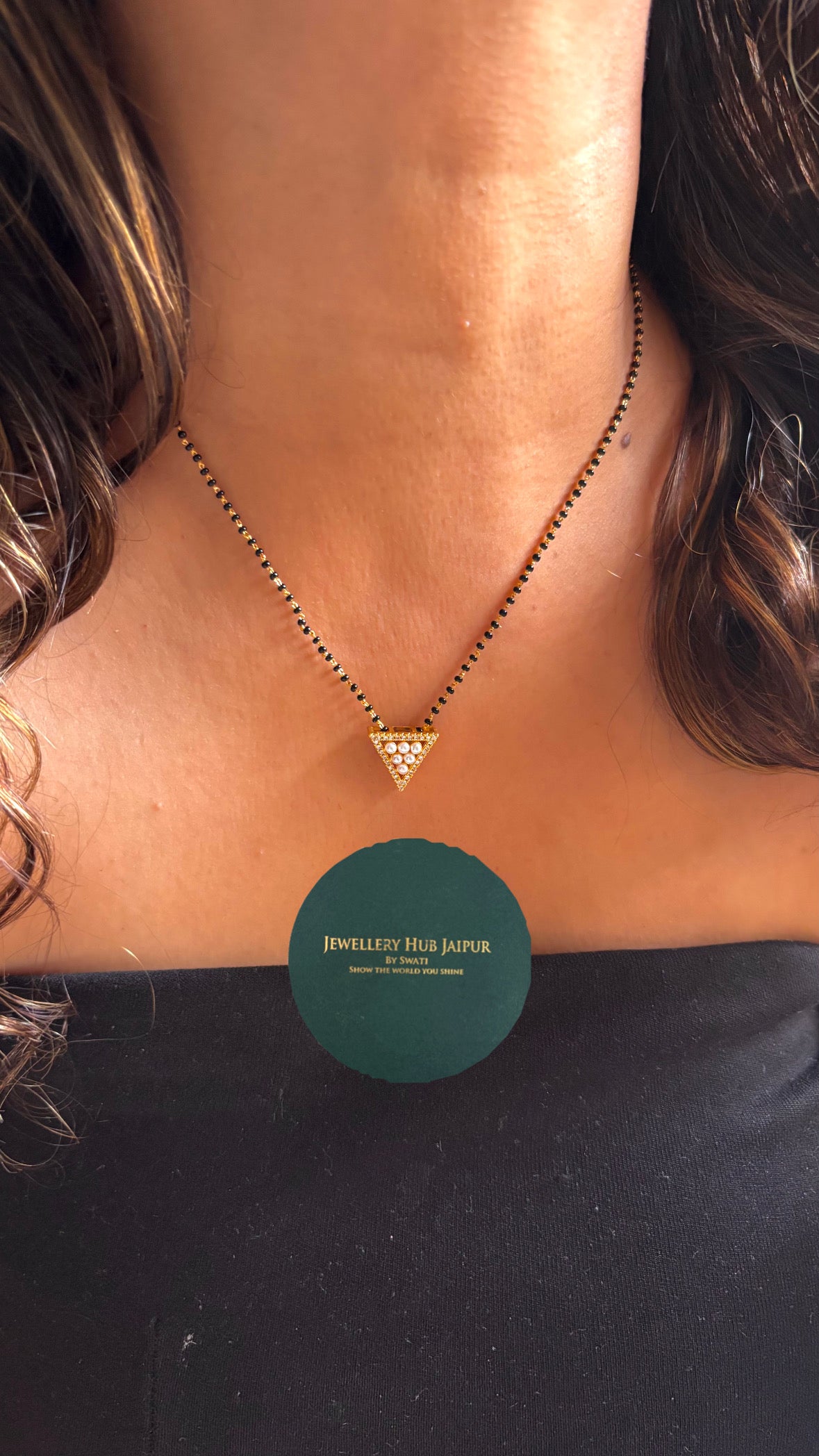 Mangalsutra with Triangle Pendant & White Pearl Detailing