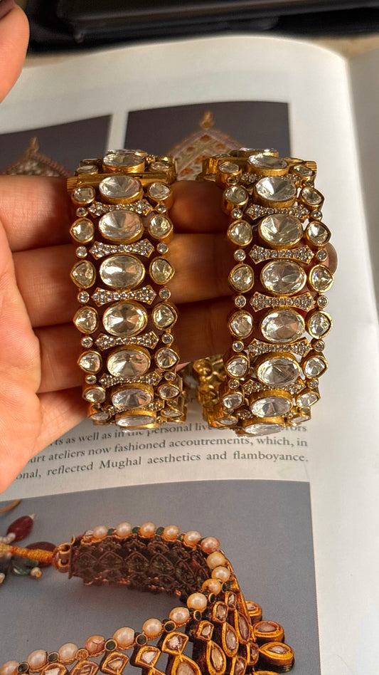 Real moissanite with peeli polki Bangles