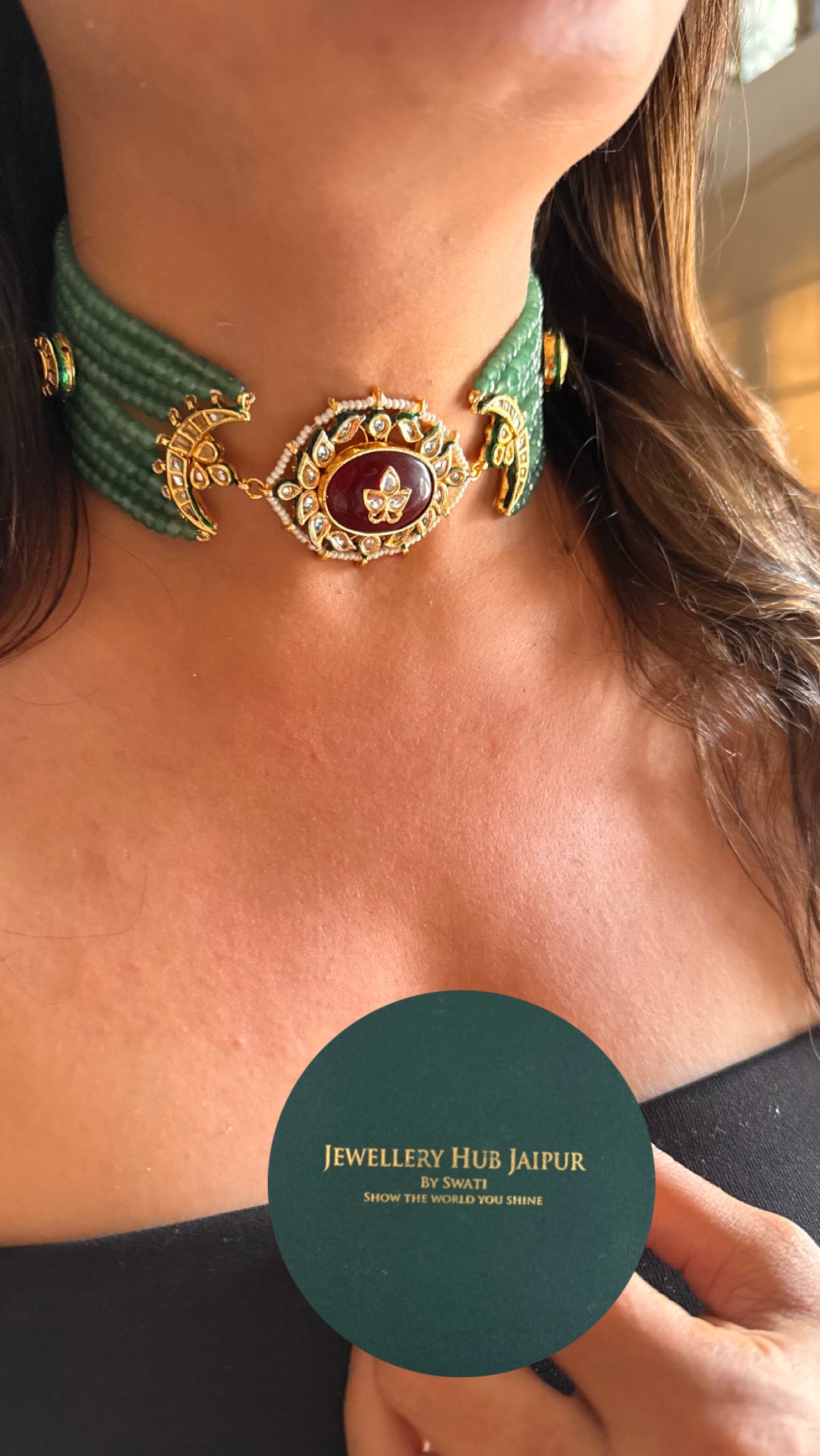Ruby inlay emerald meenakari work thread choker Necklace