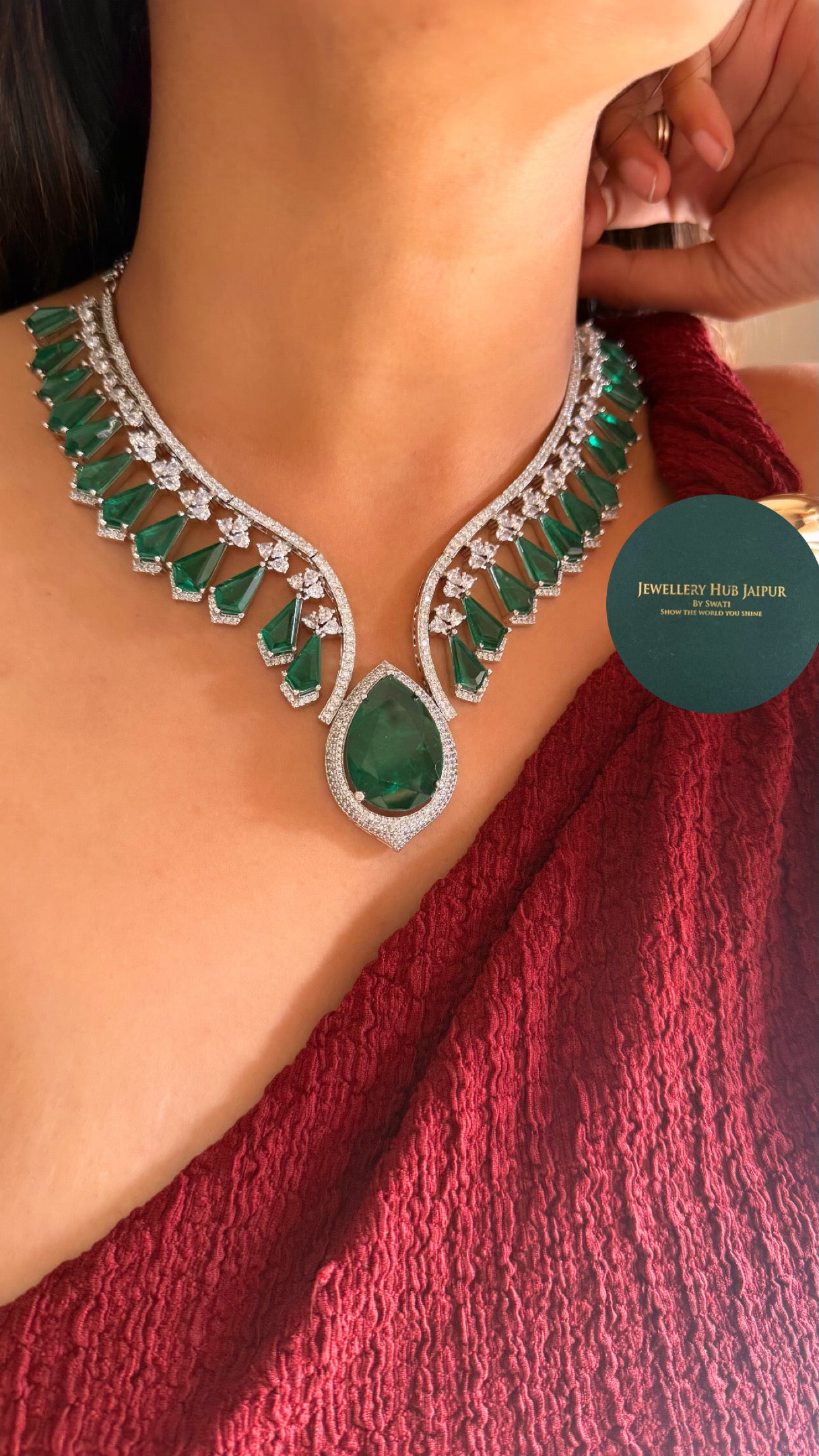 Emerald cz diamond statement necklace