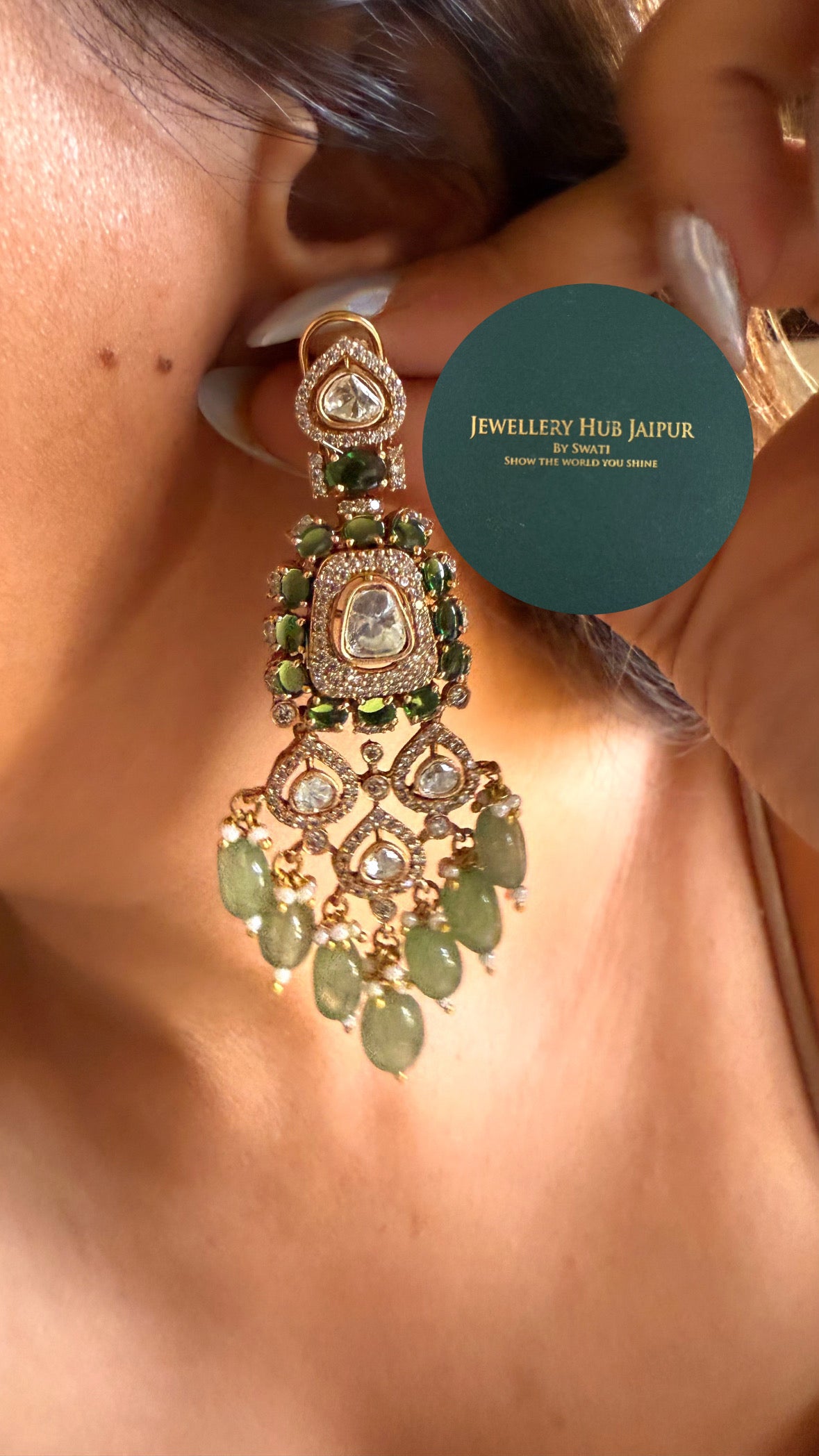 Anshika Emerald moissanite polki & mint drops choker
