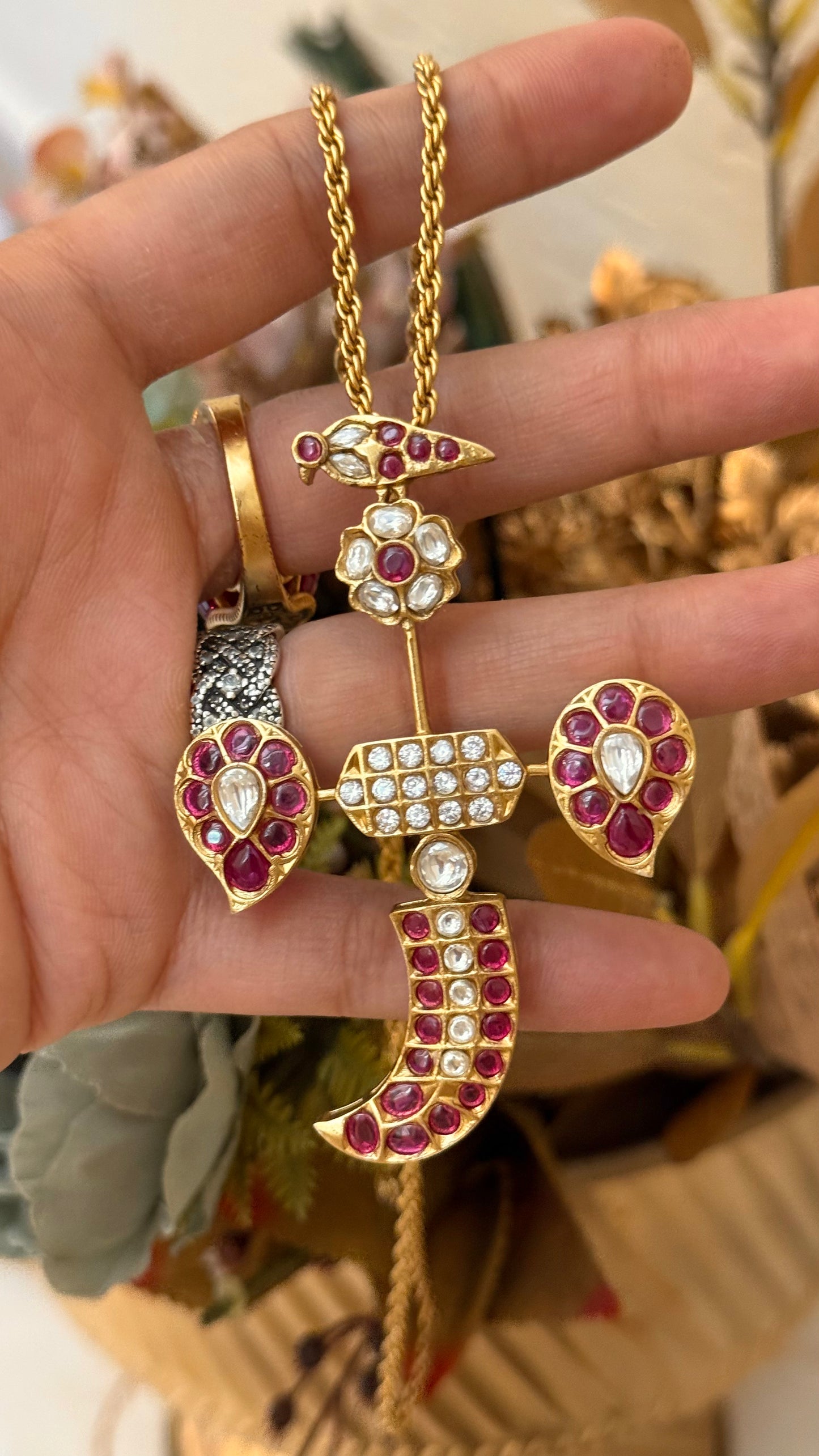 Ruby & Polki statement pendant set