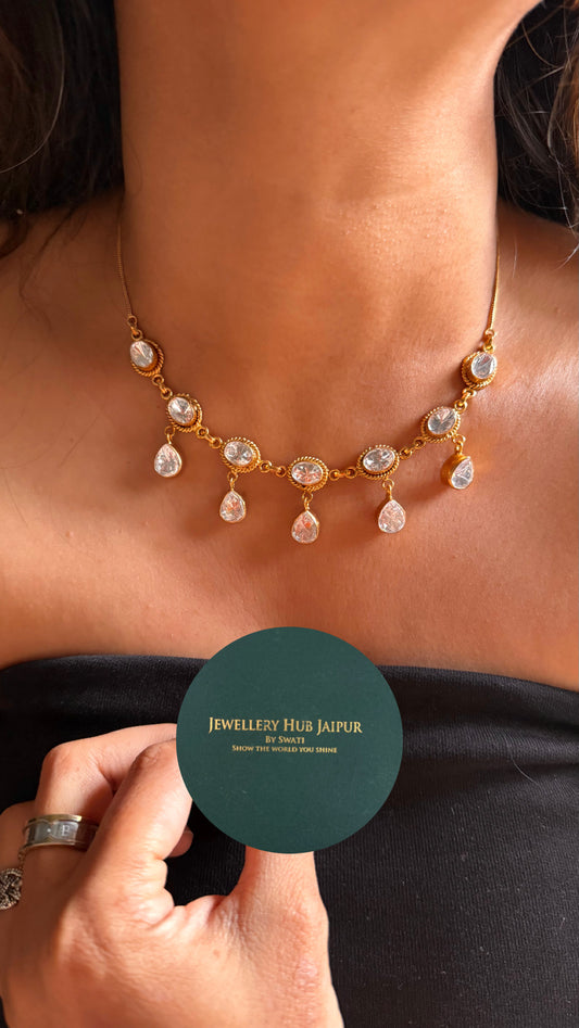 Moissanite polki with gold polish minimalist Necklace