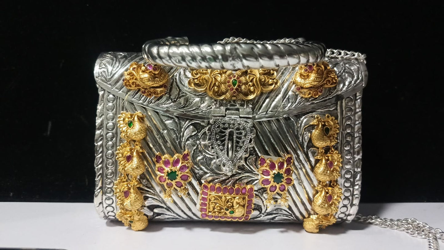 Vintage emerald & rani pink handmade Purse