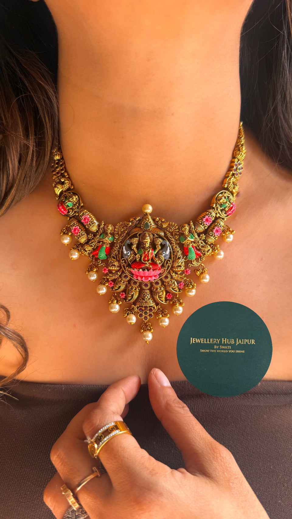 Goddess Laxmi pearl drop temple necklace