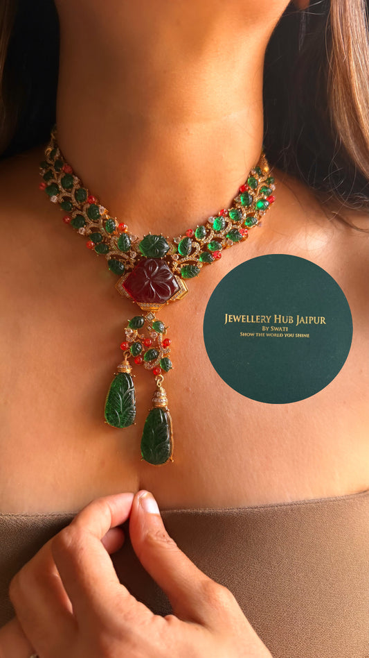 bvlgari inspired Ruby & emerald doublet floral designed collar set