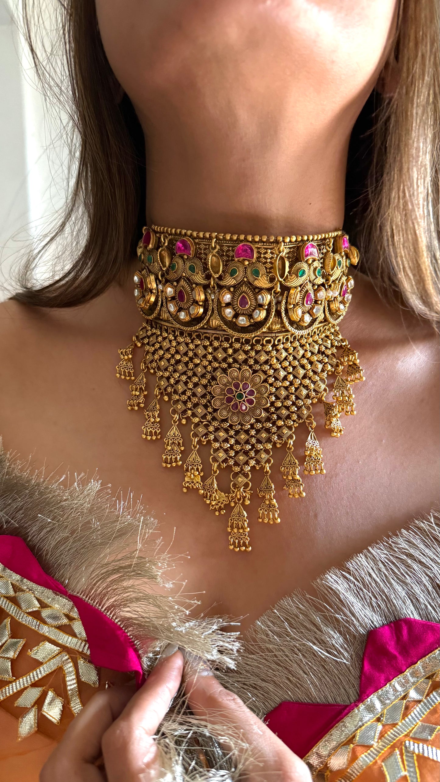 Rashmita Rani pink Moissanite jhaalar rajwadi aad