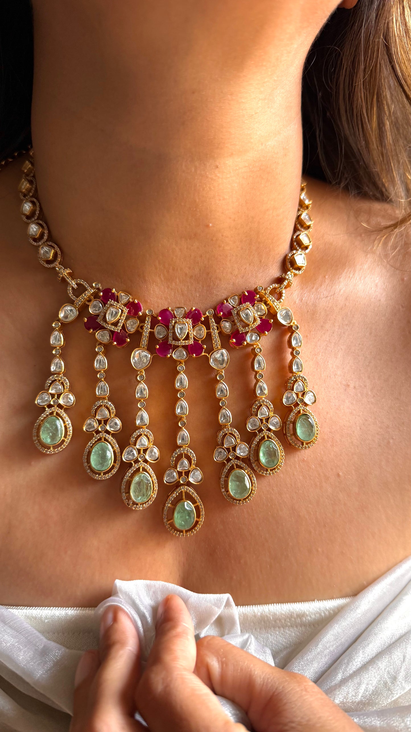 Mint doublet and ruby designer fall pattern necklace set