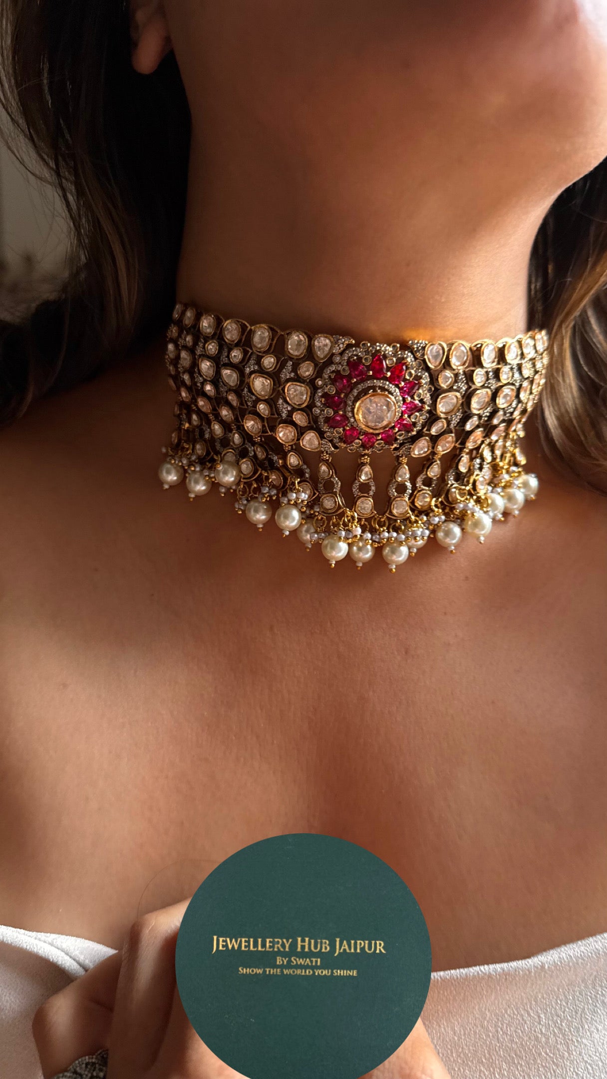 Ruby takkar peeli polki Victorian necklace