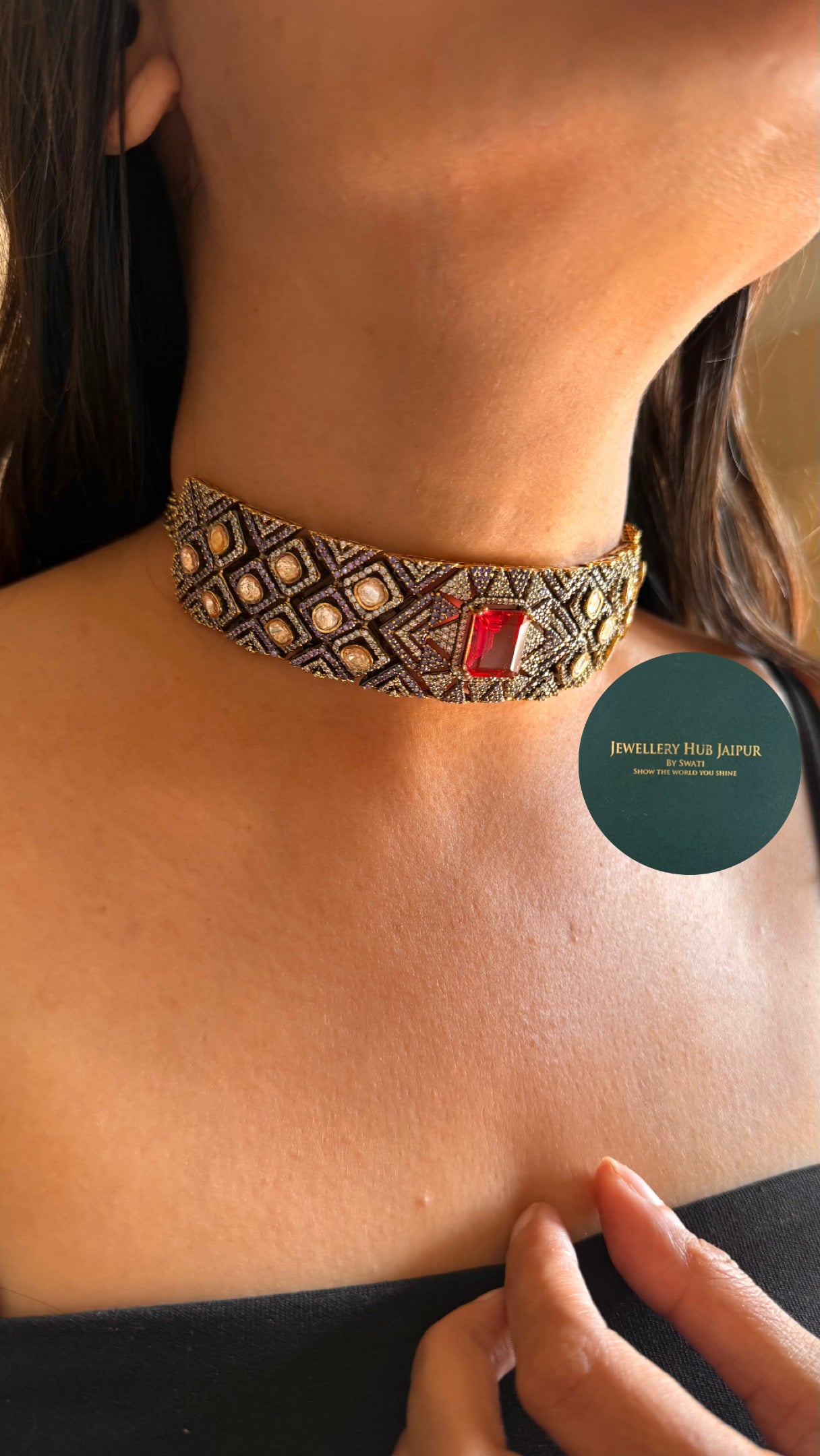 ruby & tanzanite peeli polki designer necklace