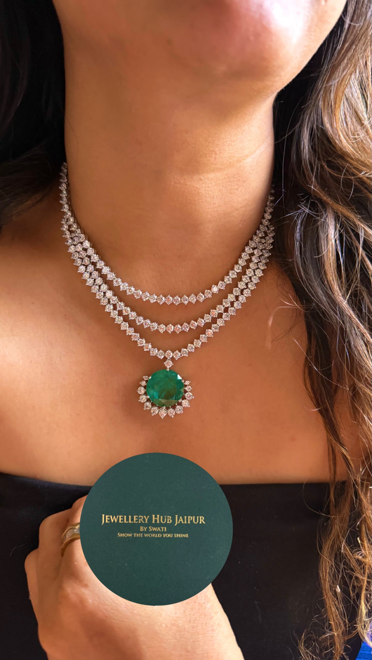 Mint doublet triple layer cz diamond minimalist necklace