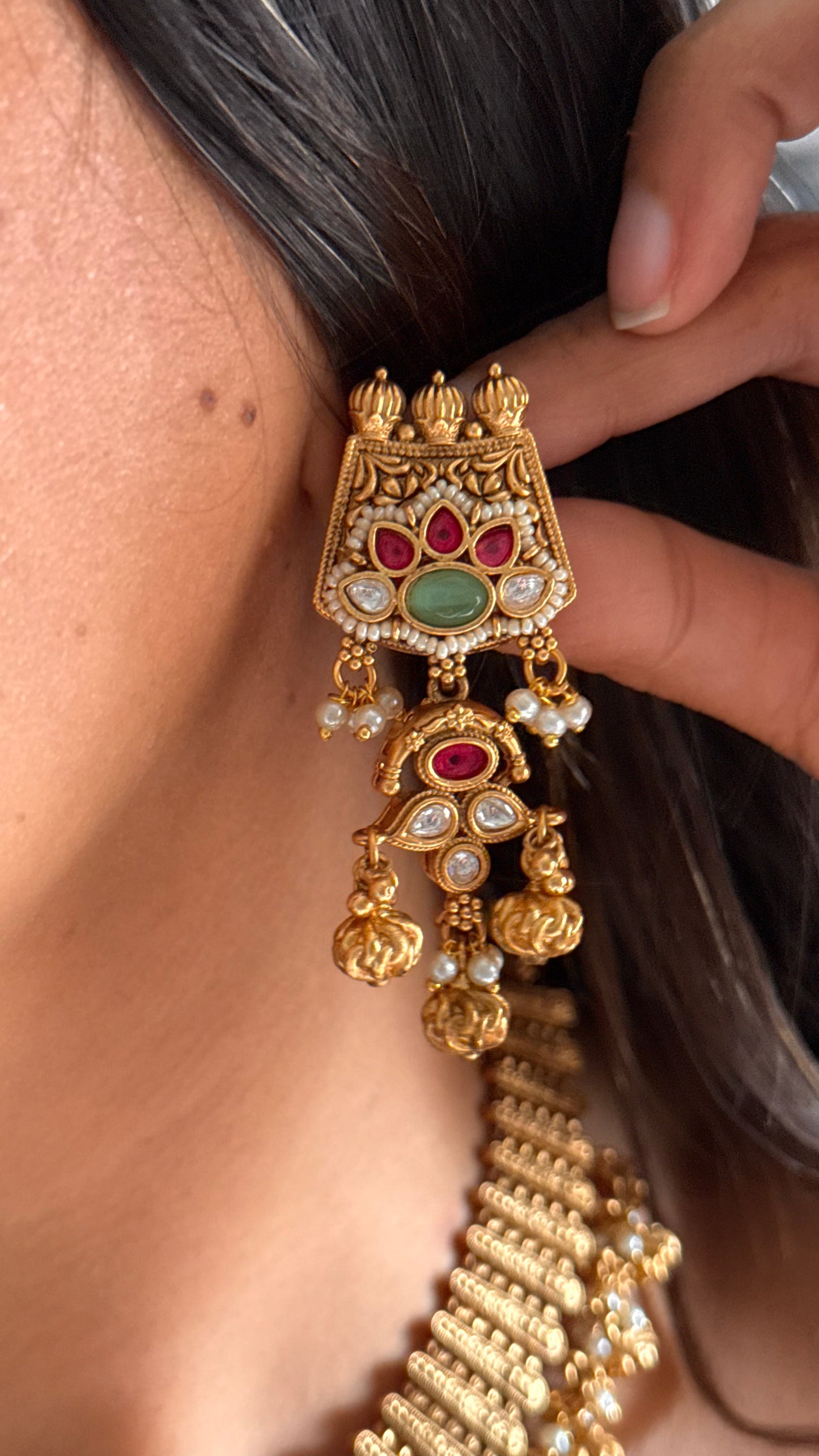 Rajwadi gold mint inlay necklace