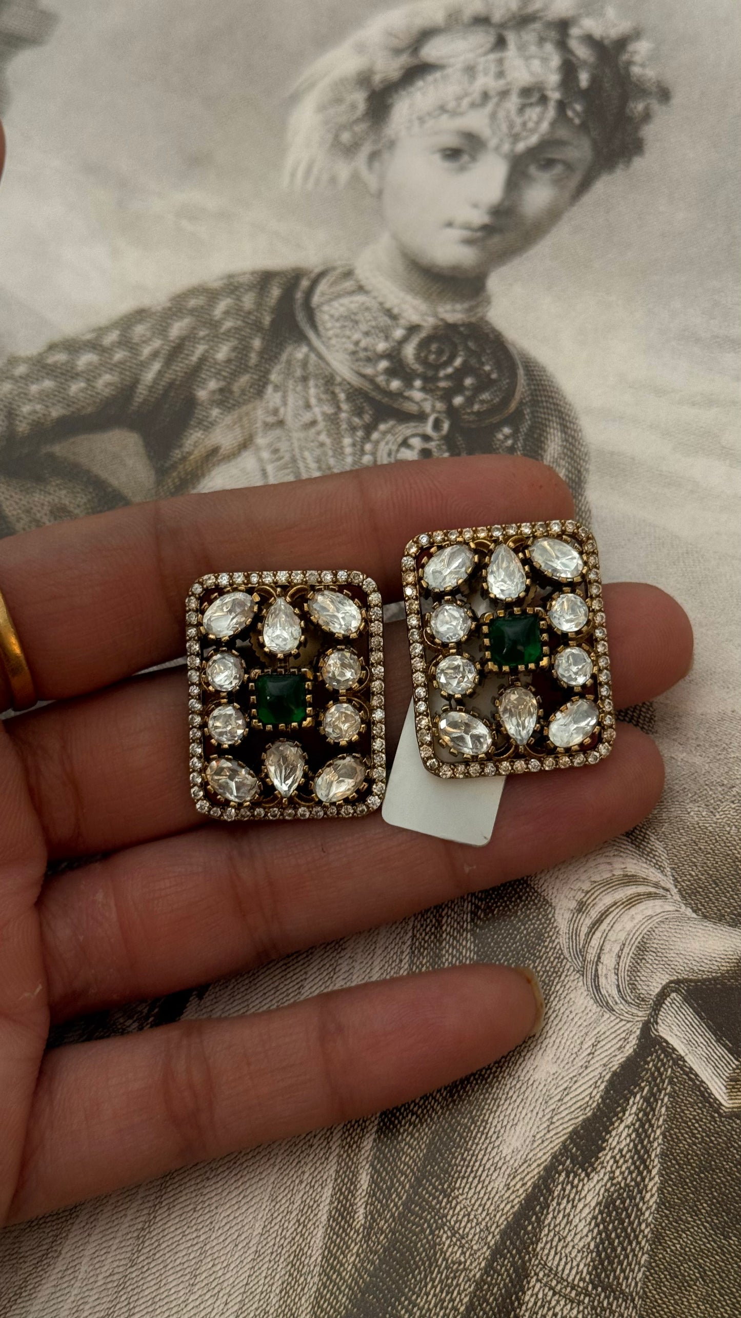 Emerald victorian rectangular studs