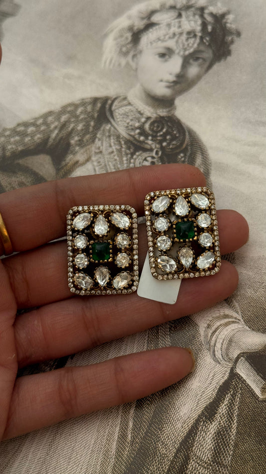Emerald victorian rectangular studs