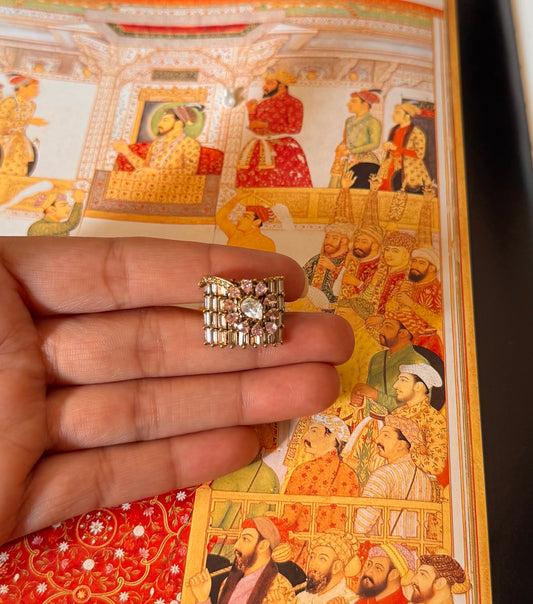 Rose quartz moissanite uncut polki ring