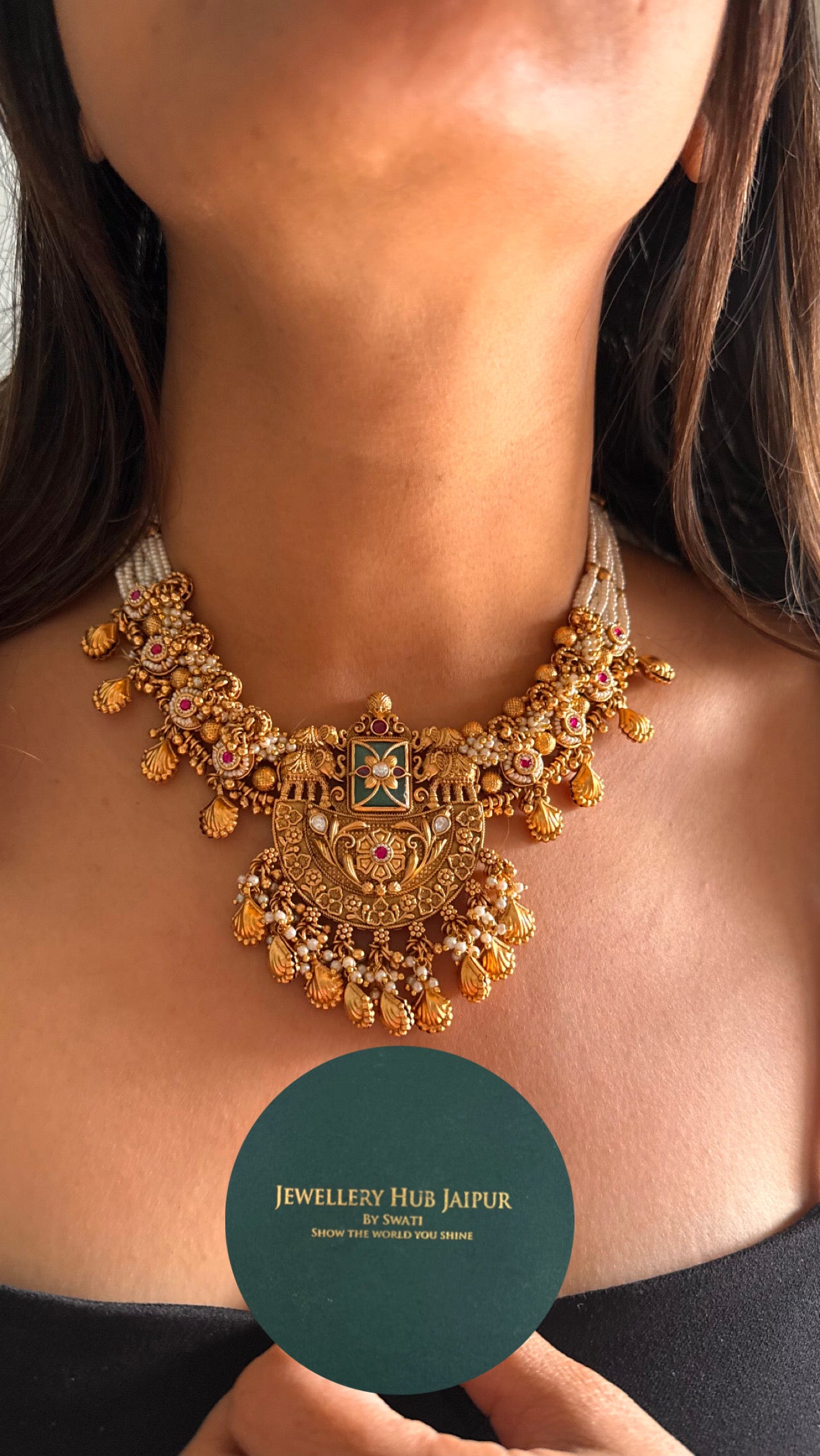 Mint rajwada heritage handmade inlay necklace