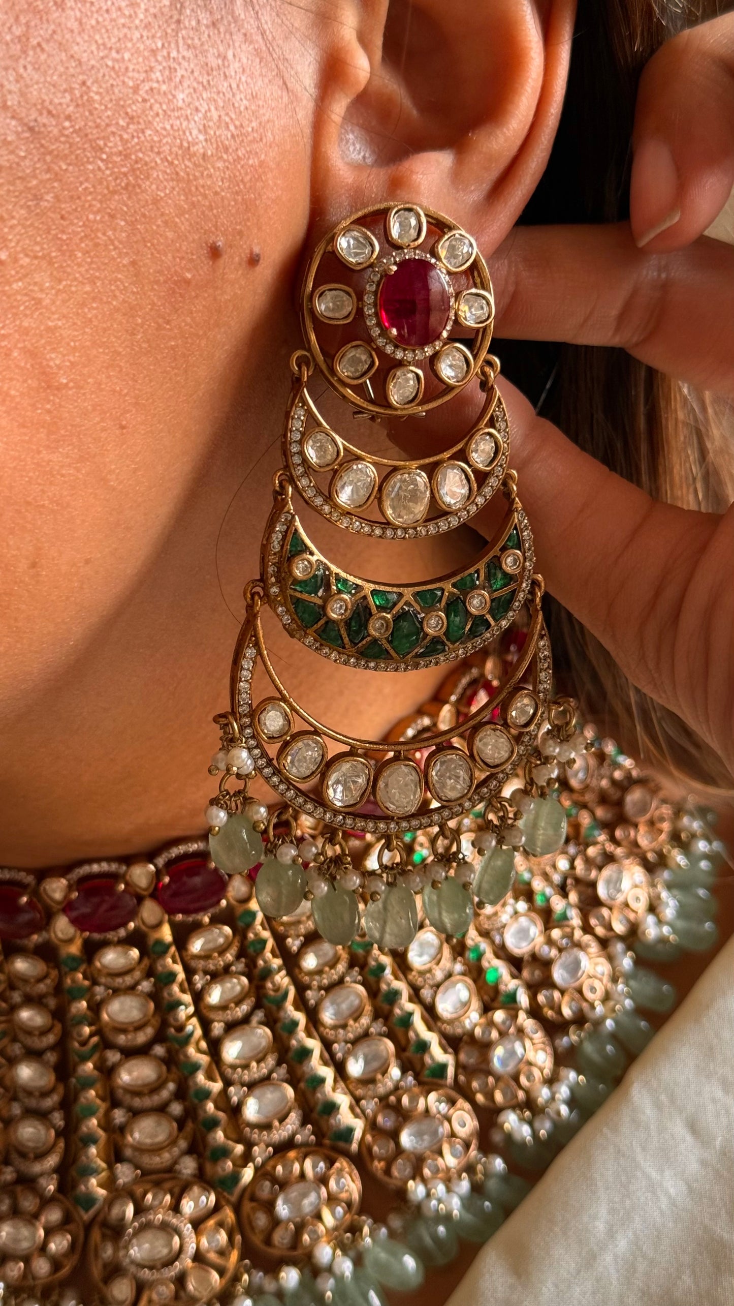 Rani pink & Emerald bridal Asia inspired statement choker (takkar work)