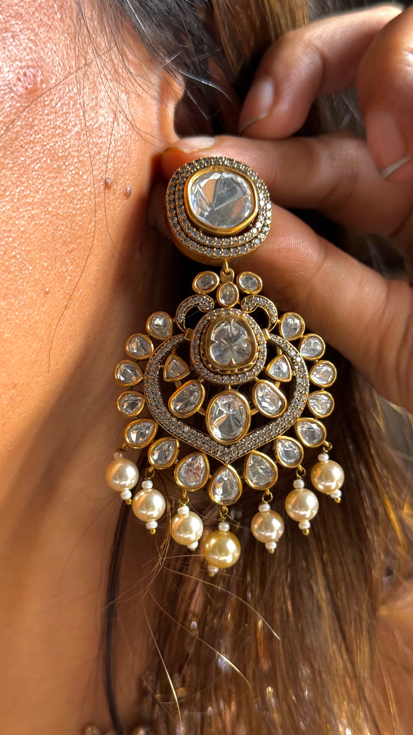 Uncut polki designer Victorian necklace with pearl detailing