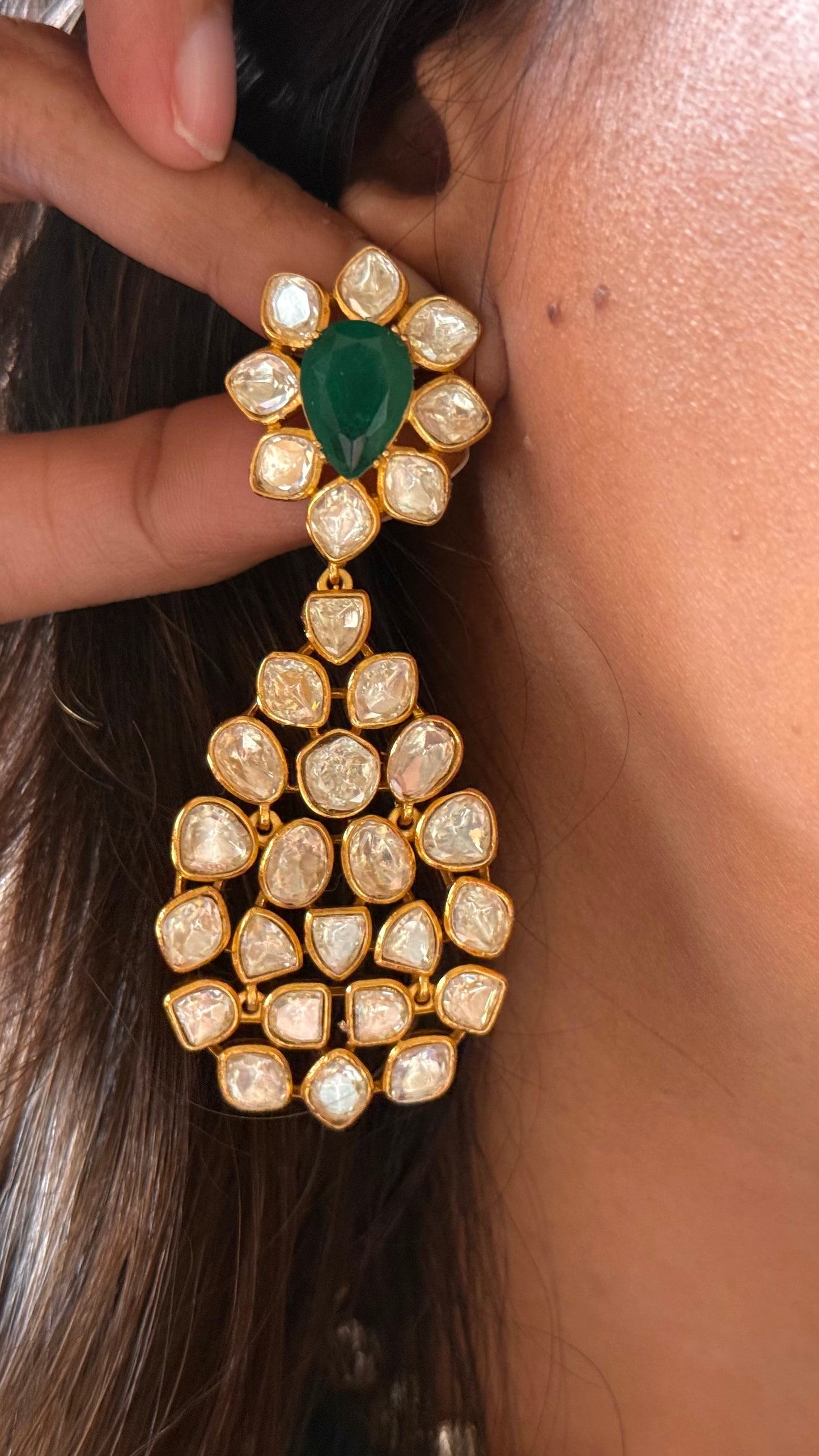 Emerald doublets with peeli polki moissanite peeli polki Necklace