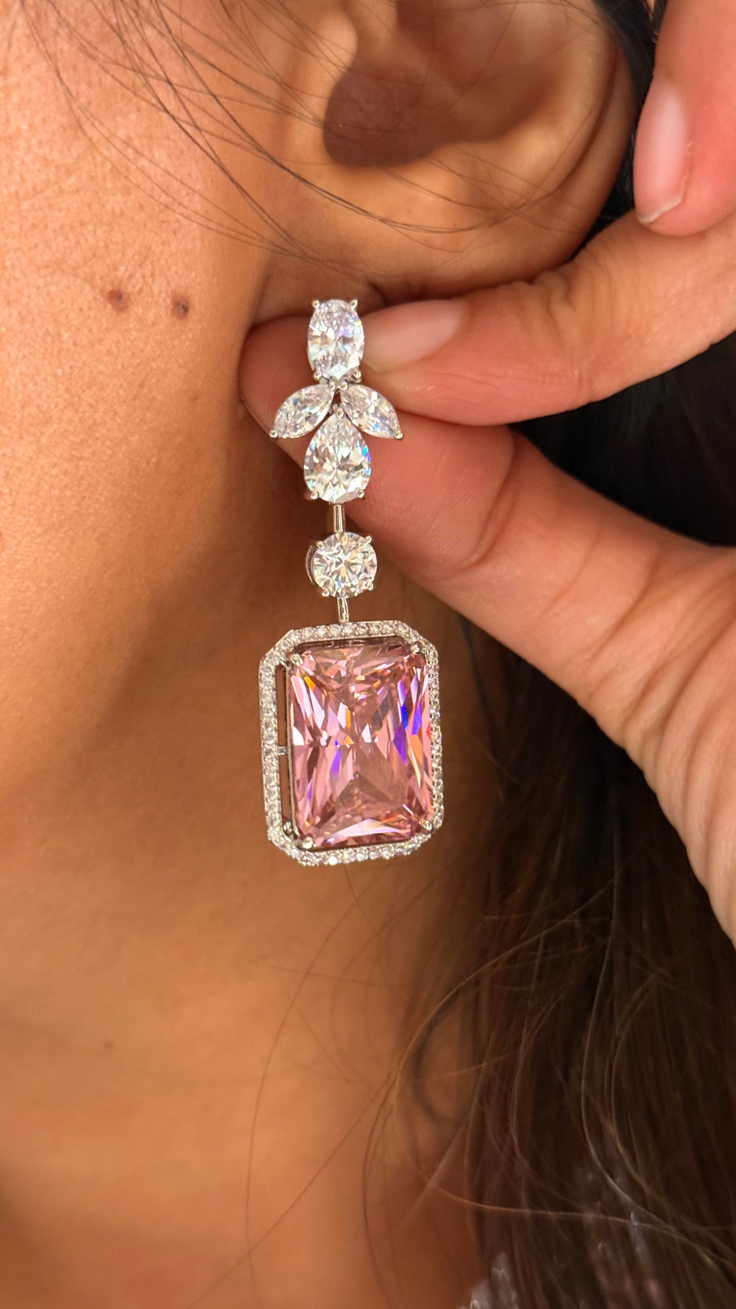 Rose Quartz cz diamond designer necklace
