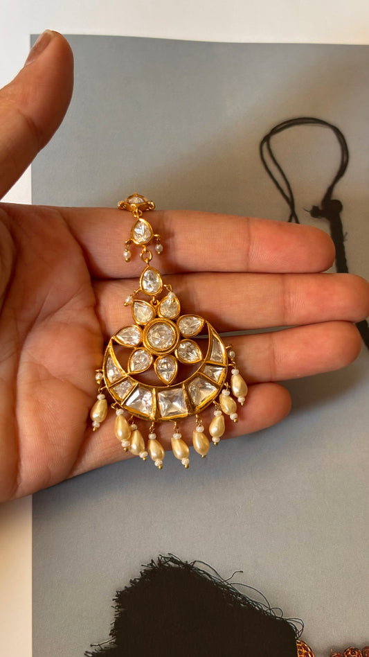 Real Moissanite Chandbali maangtika